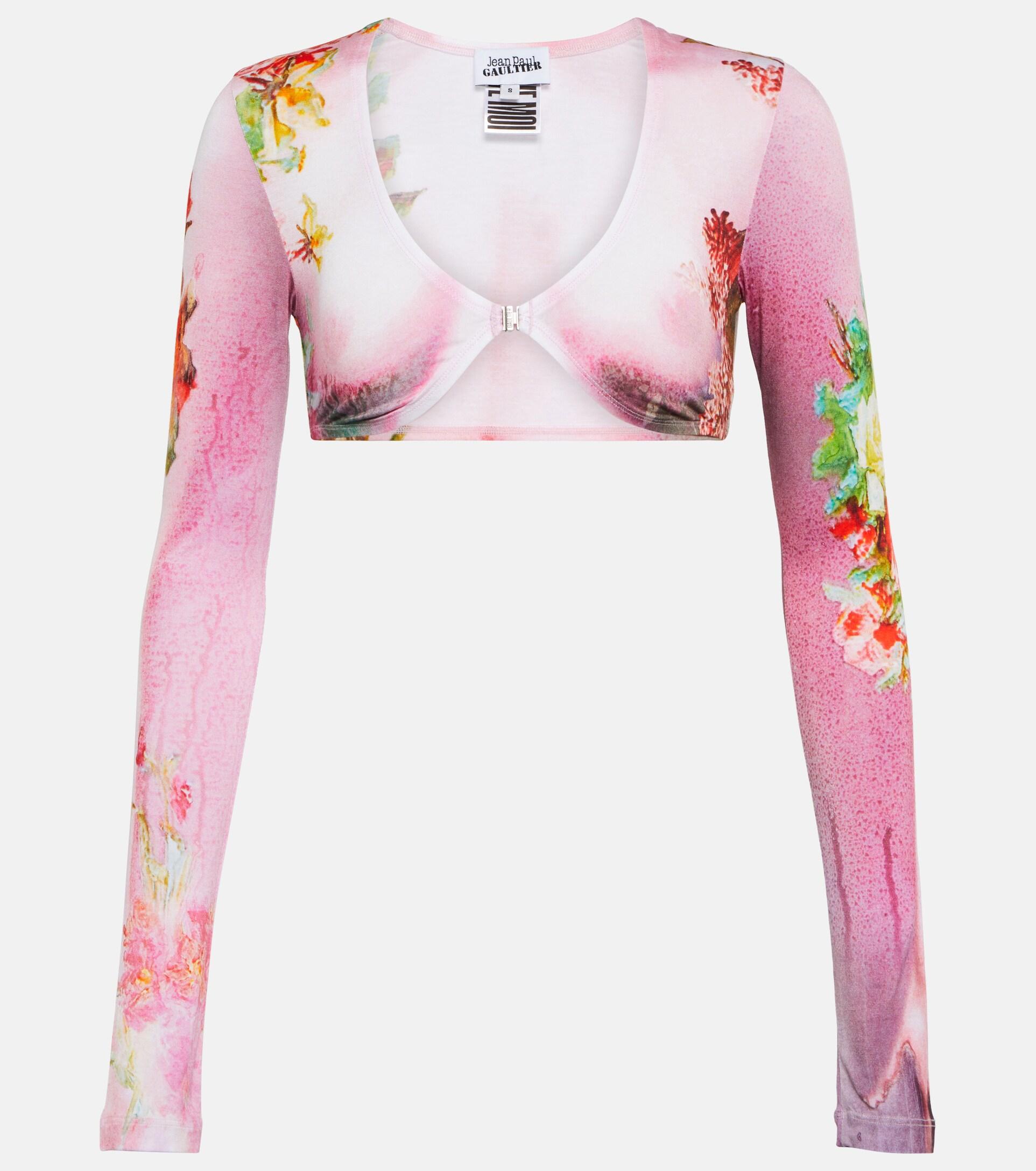 Jean Paul Gaultier Flower Collection Printed Crop Top in Pink