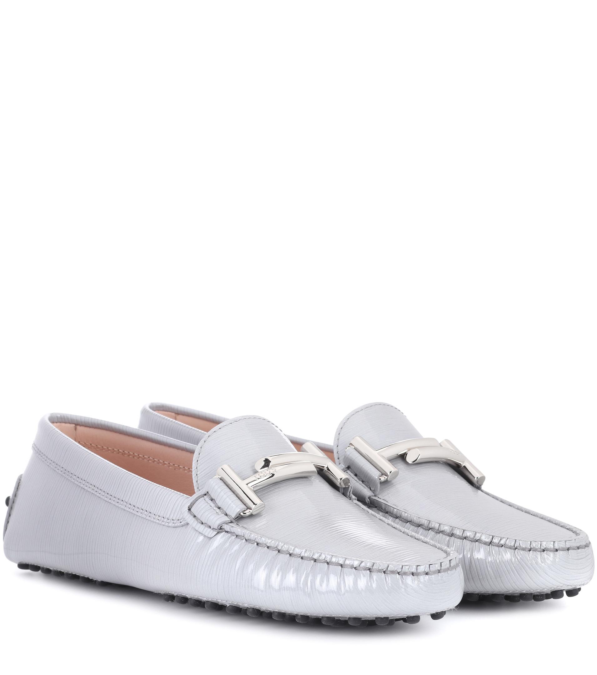 Tod's Gommino Double T Patent Leather Loafers in Grey (Gray) Lyst