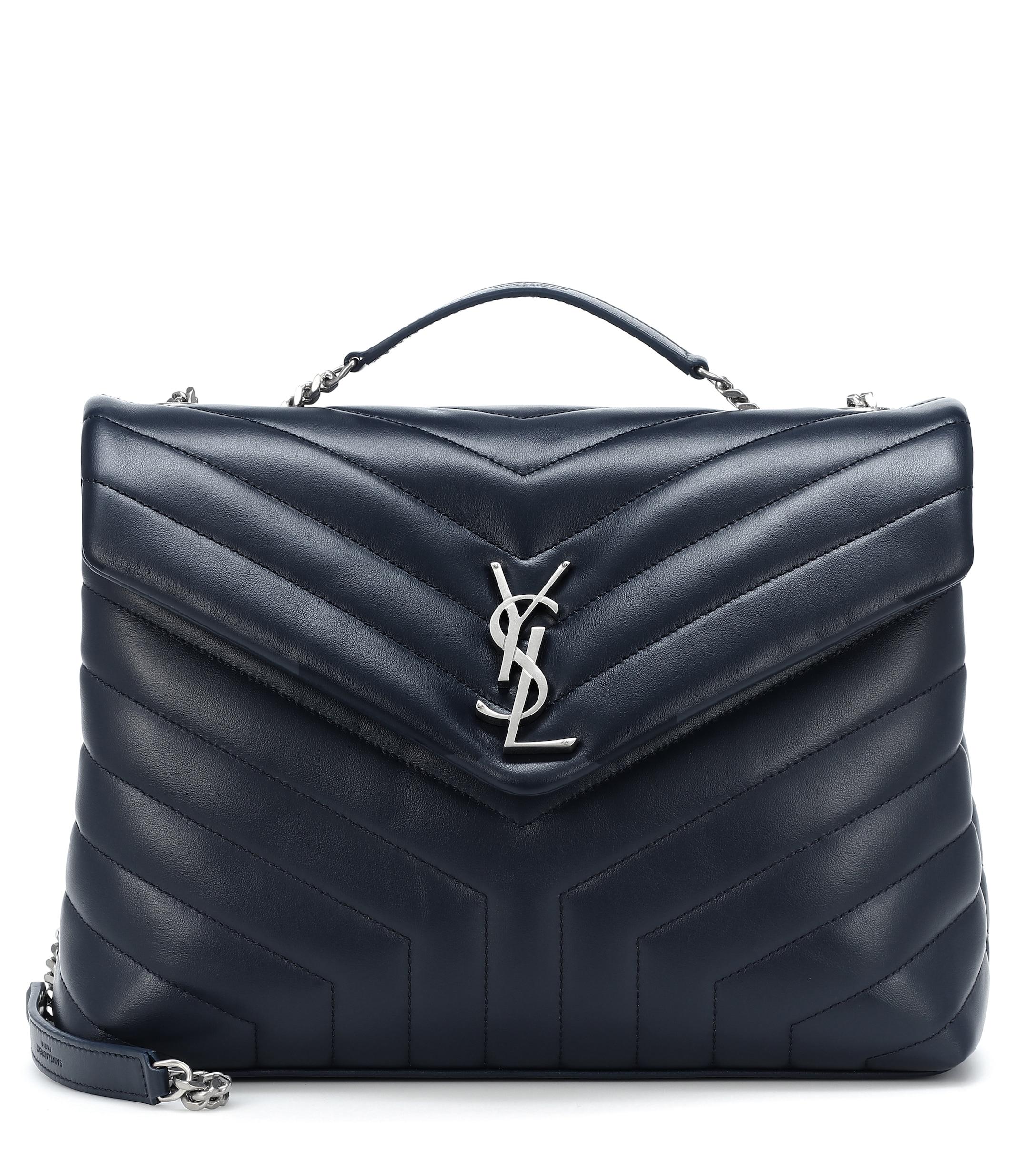 Saint Laurent Loulou Medium Leather Shoulder Bag in Denim Blue,Denim bl