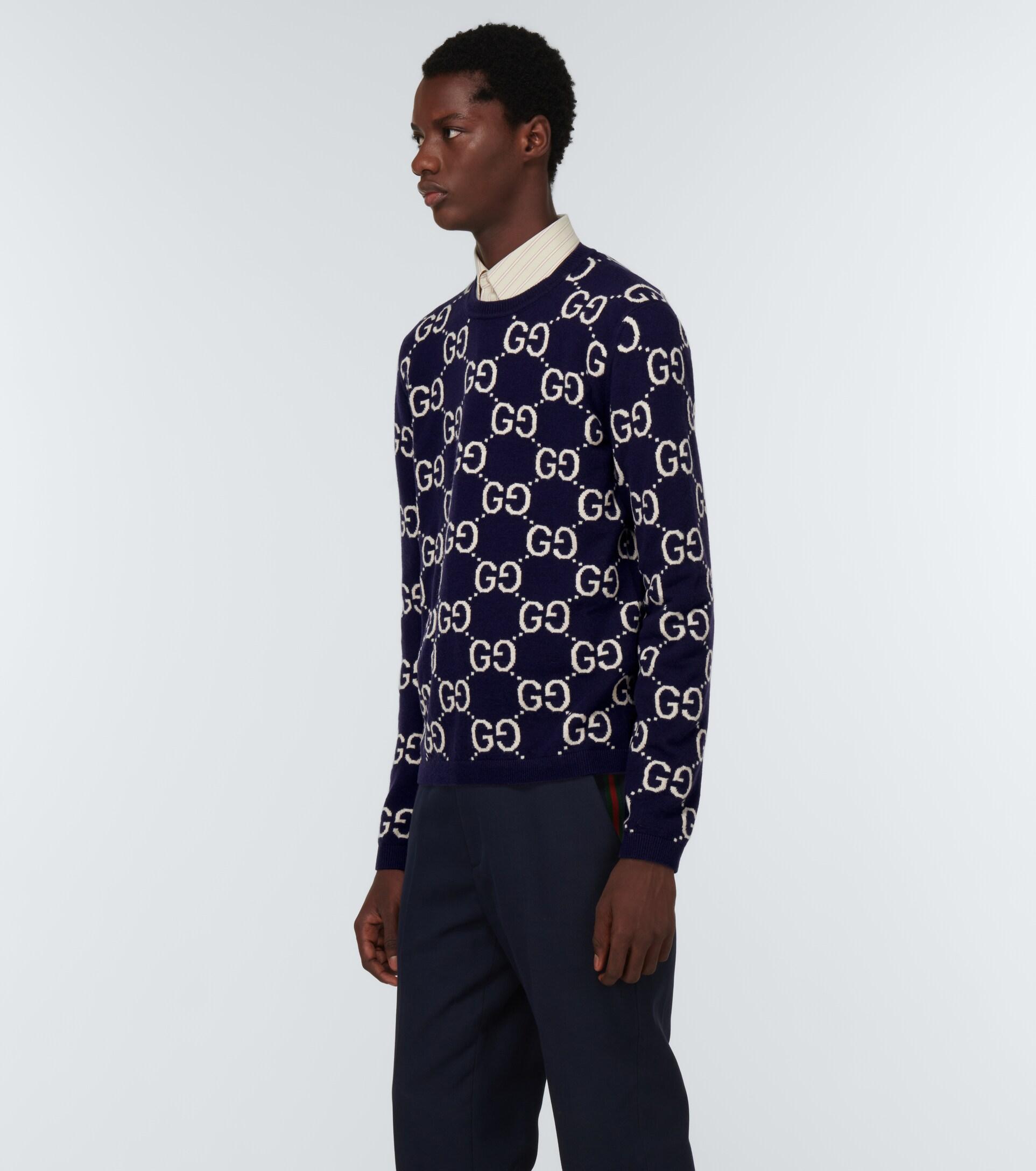 Gucci GG Jacquard Wool Sweater in Blue for Men | Lyst