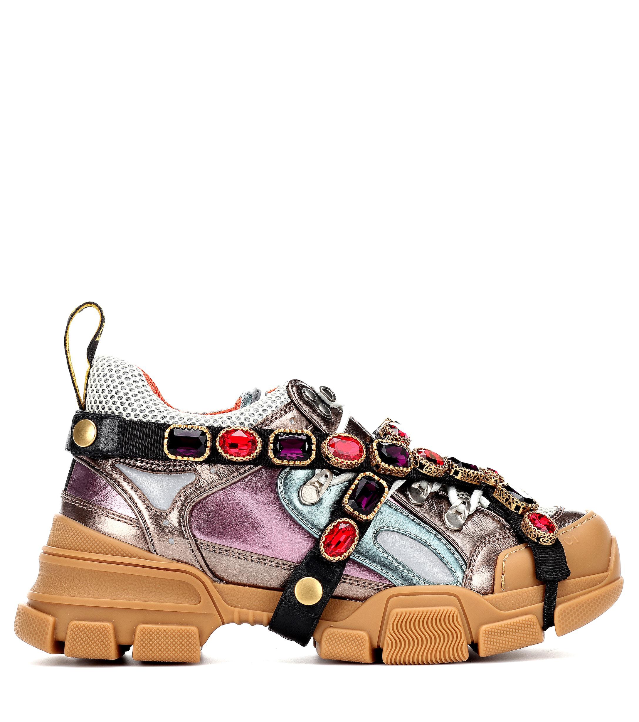 Gucci Leather Flashtrek Embellished Sneakers in Red Lyst