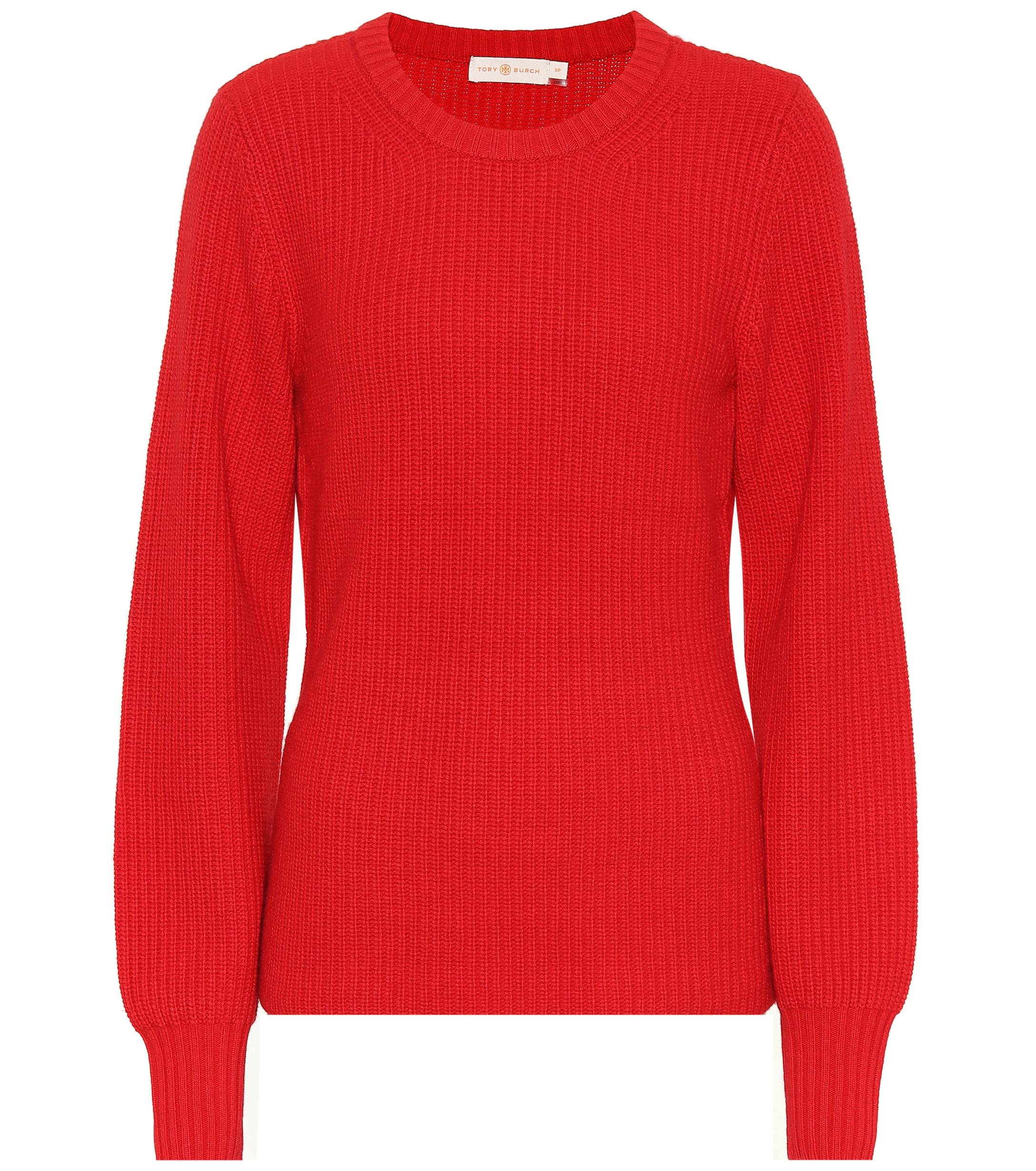 Tory Burch Wool And Cashmere-blend Sweater in Red - Lyst