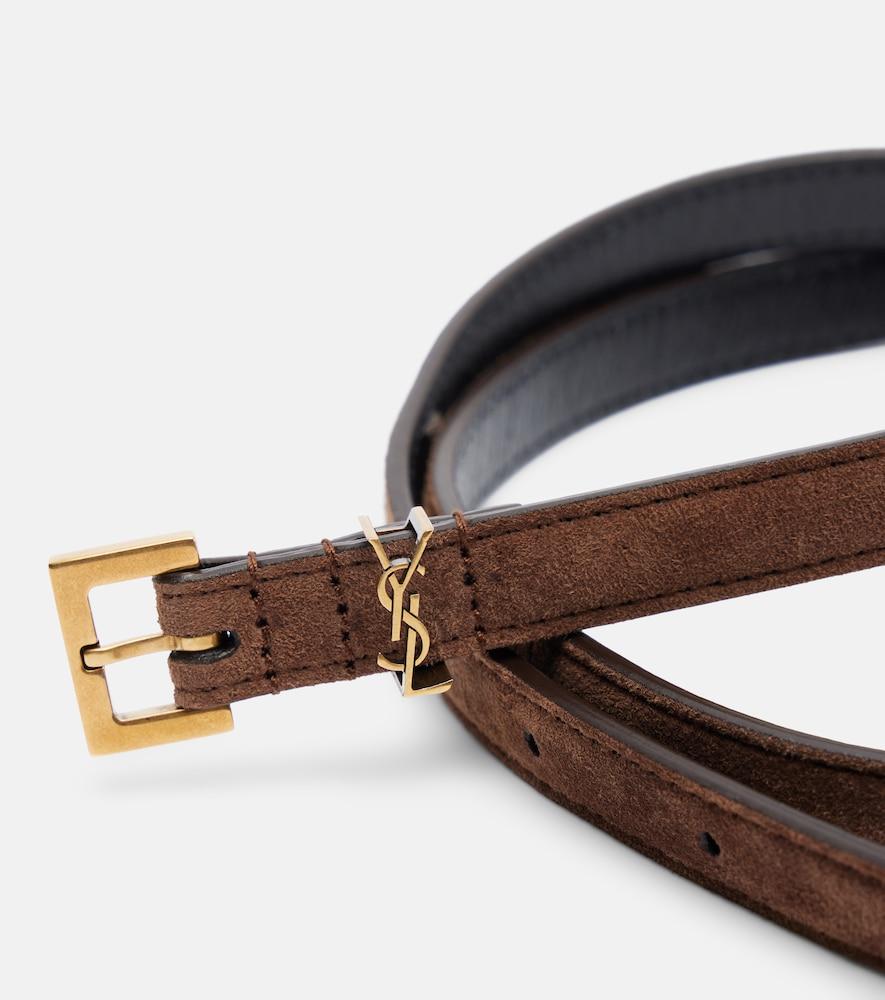 Saint Laurent Cassandre Suede Belt in Brown | Lyst display picture 3
