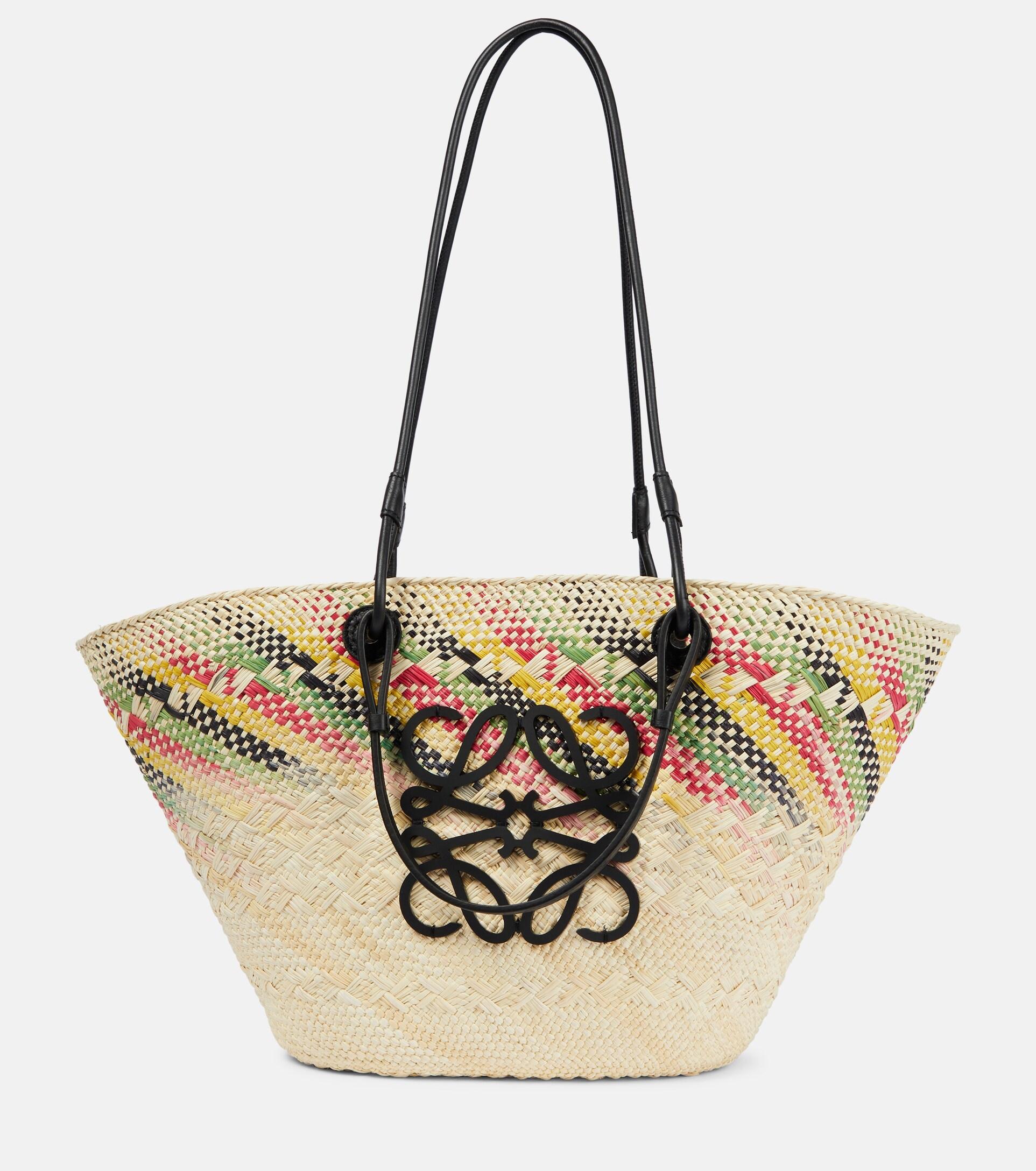 Loewe Luxury Small Anagram Basket Bag In Iraca Palm And Calfskin