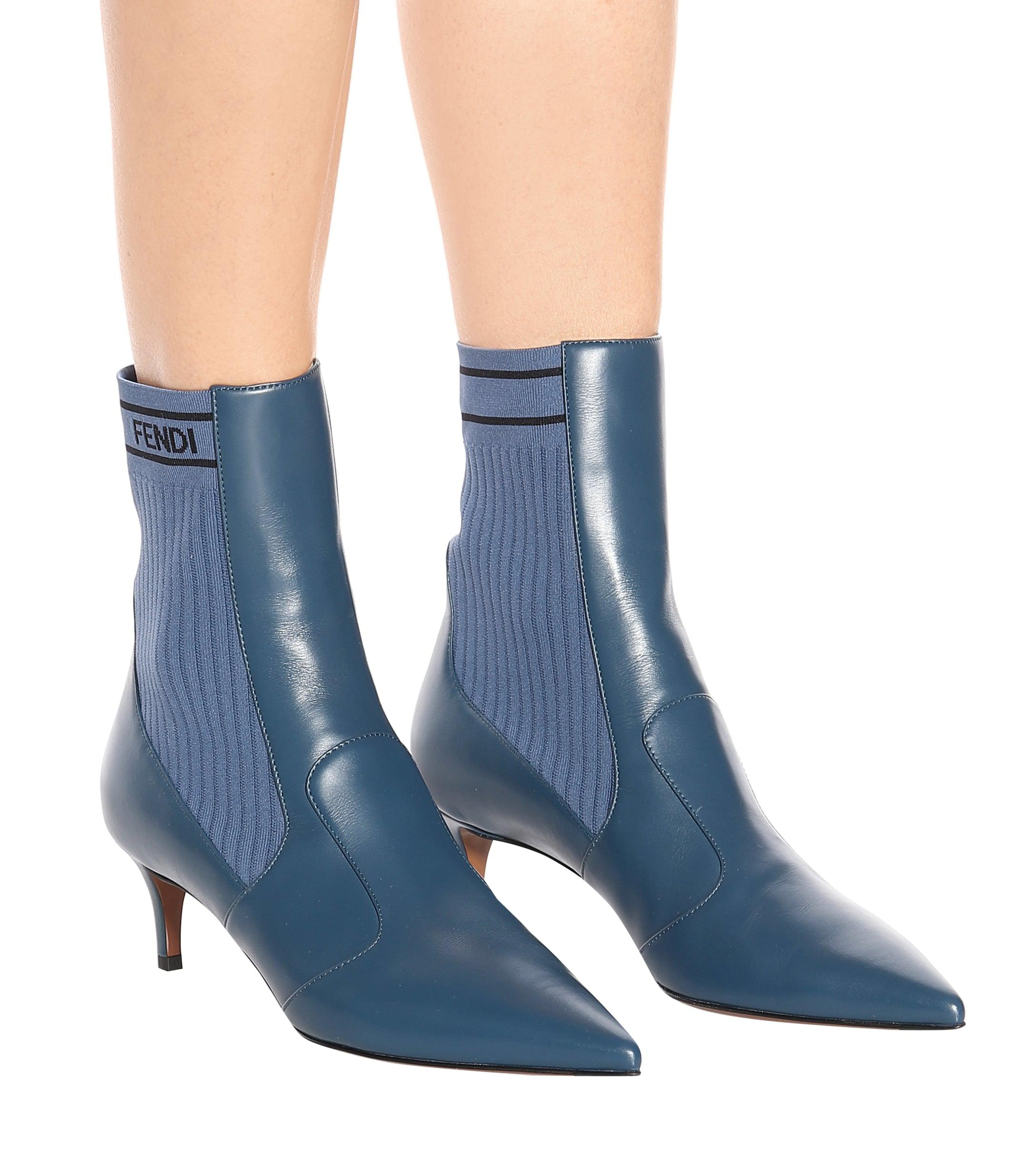 Fendi Leather Ankle Boots in Blue - Lyst