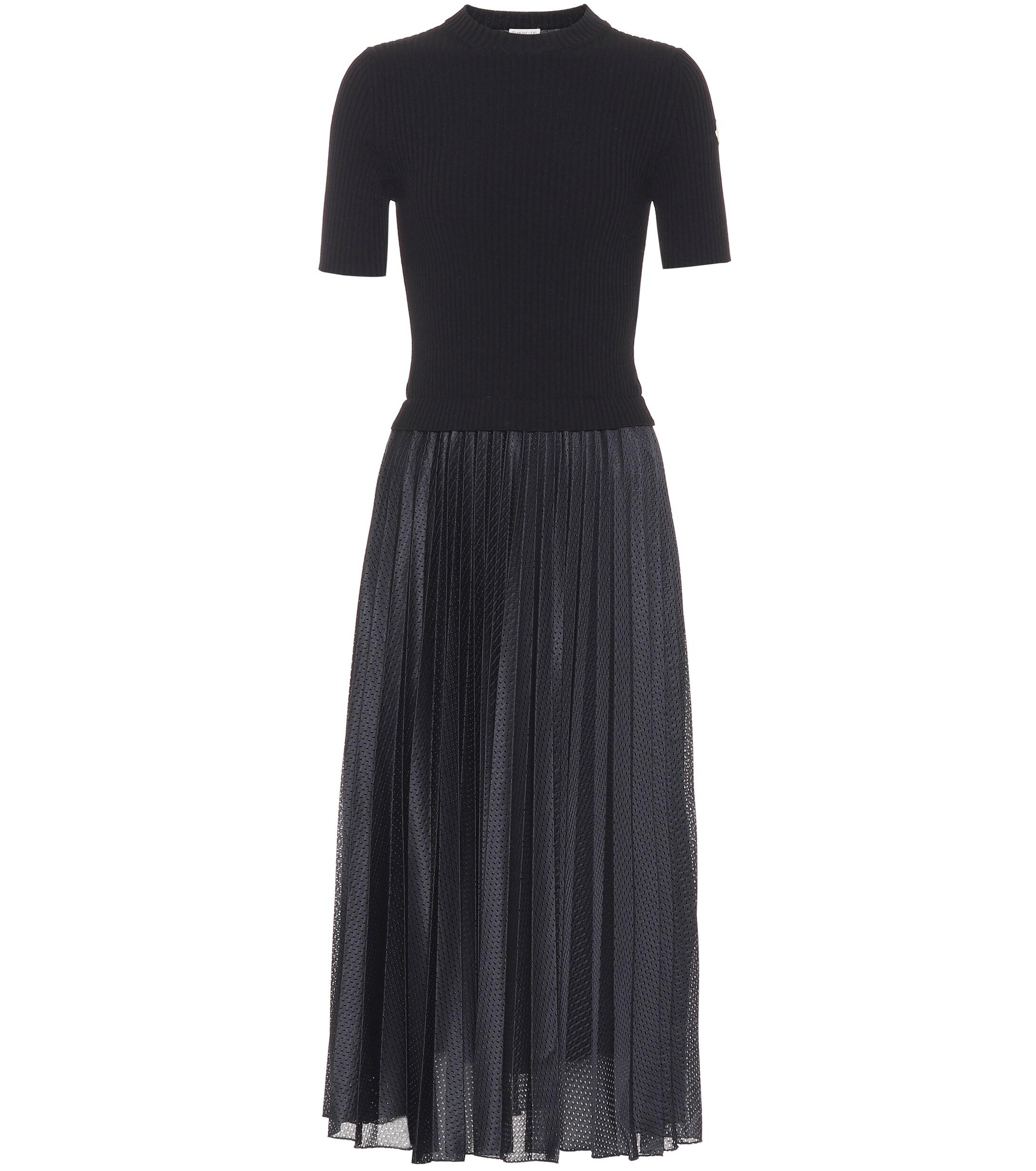Moncler Wool And Mesh Midi Dress in Black - Lyst