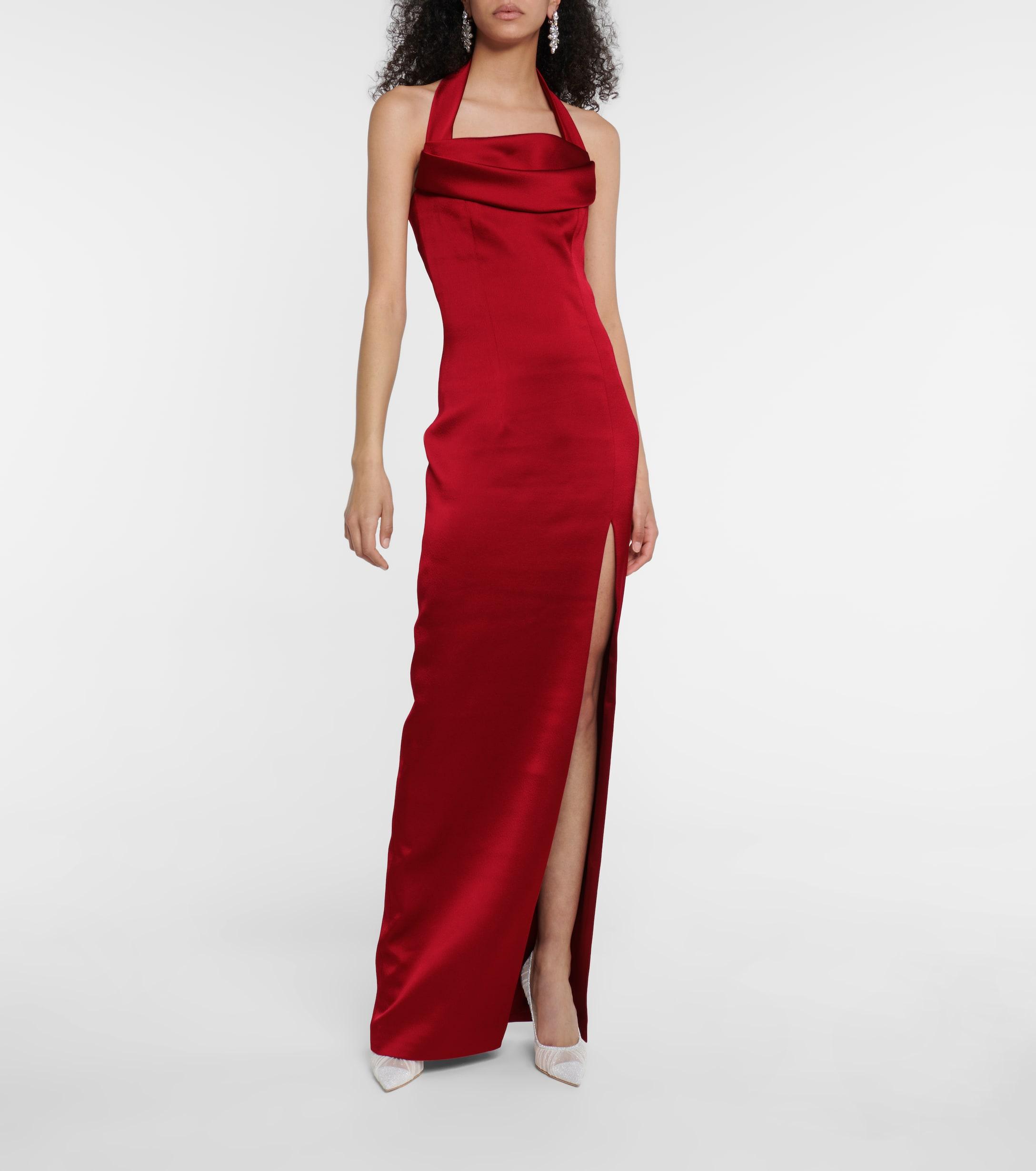 Rasario Halterneck Satin Gown in Red | Lyst