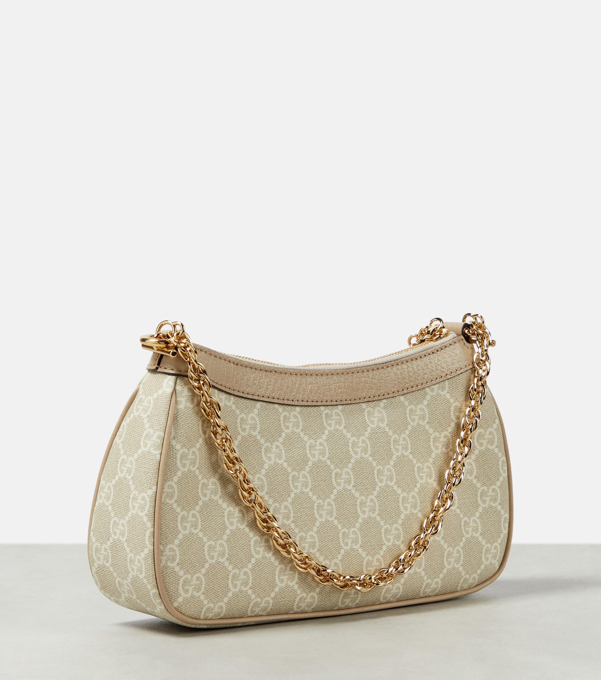 Ophidia GG small shoulder bag in beige and white canvas