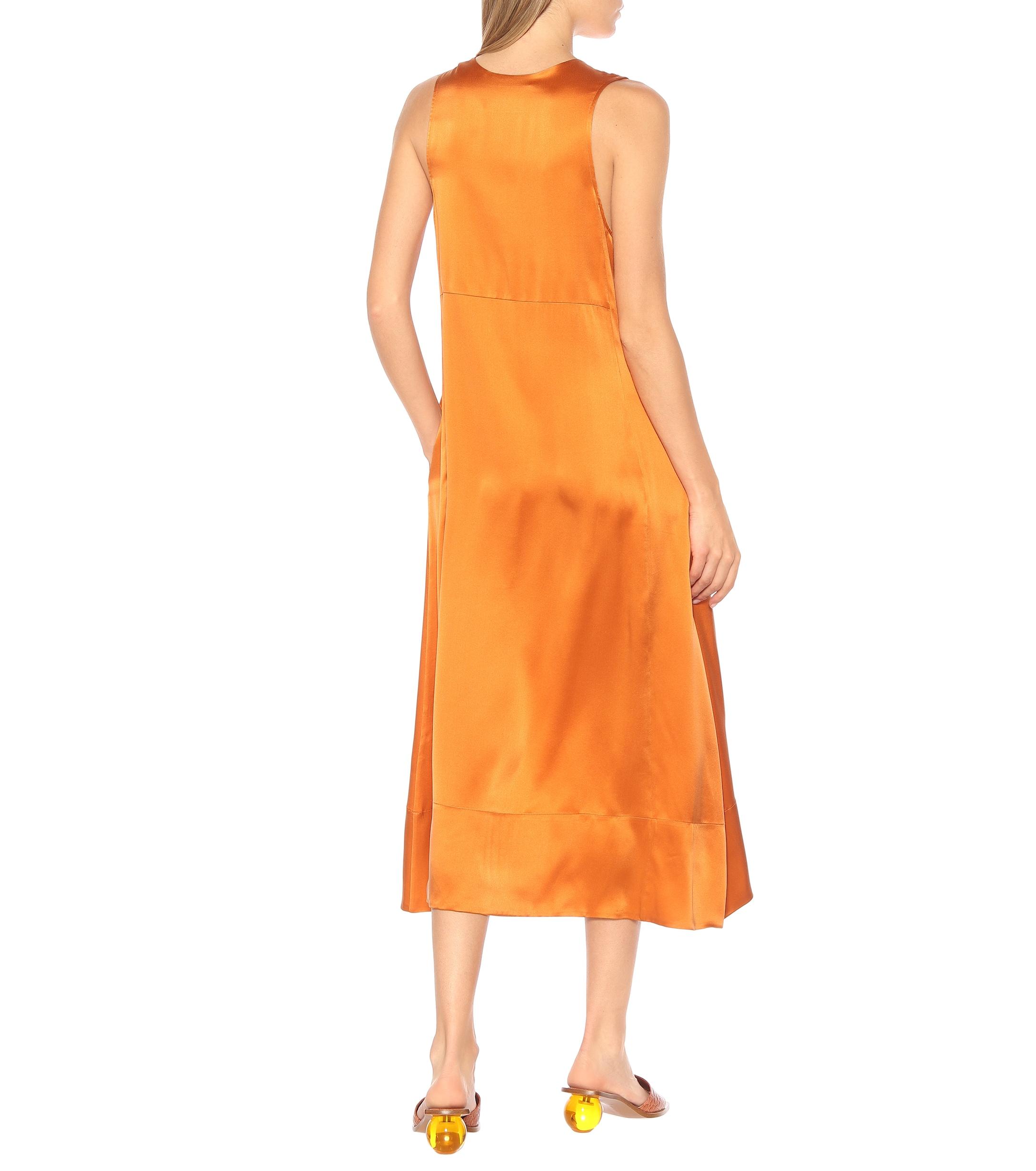 orange silk midi dress