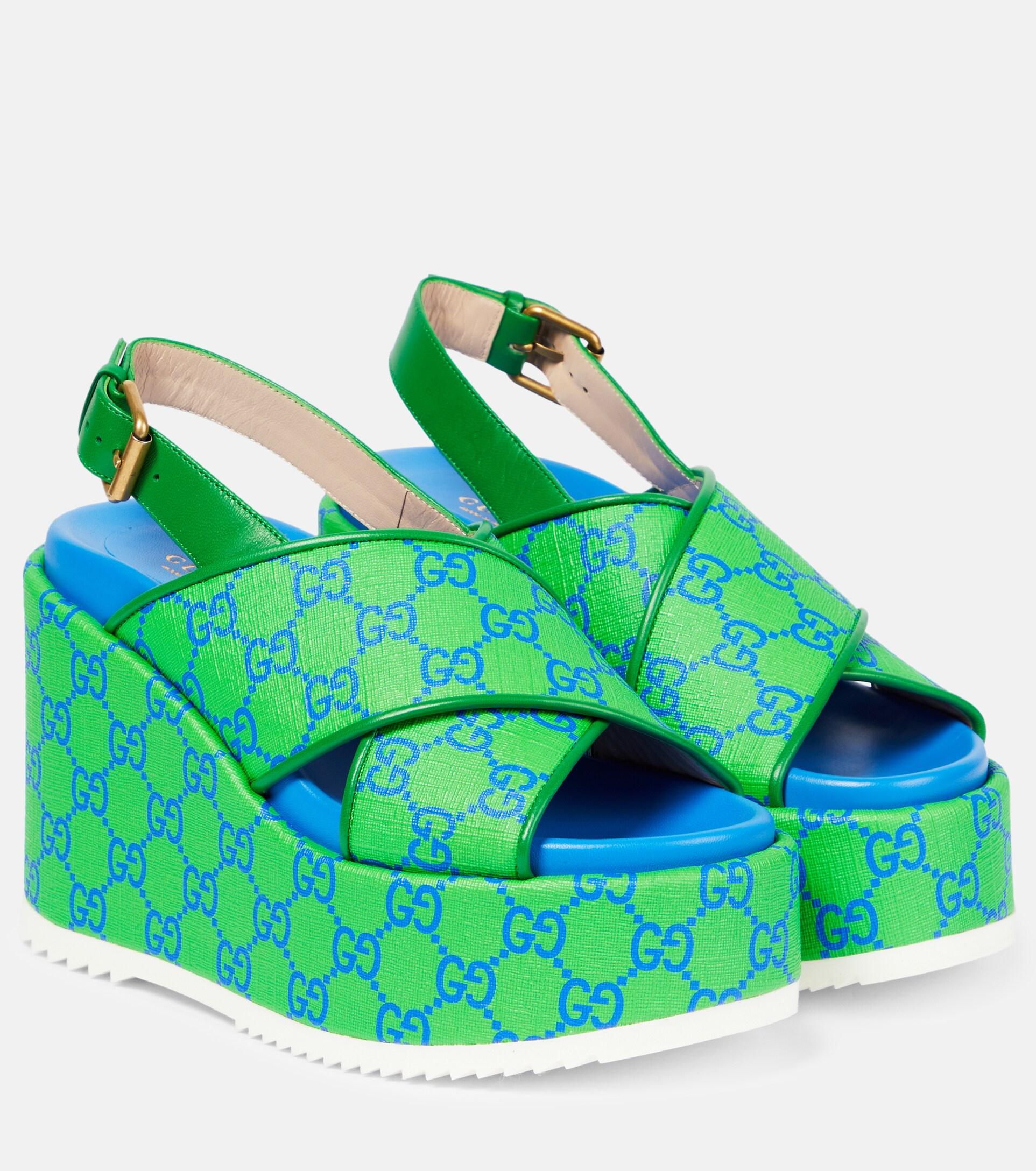 Gucci GG Supreme Platform Sandals in Green | Lyst