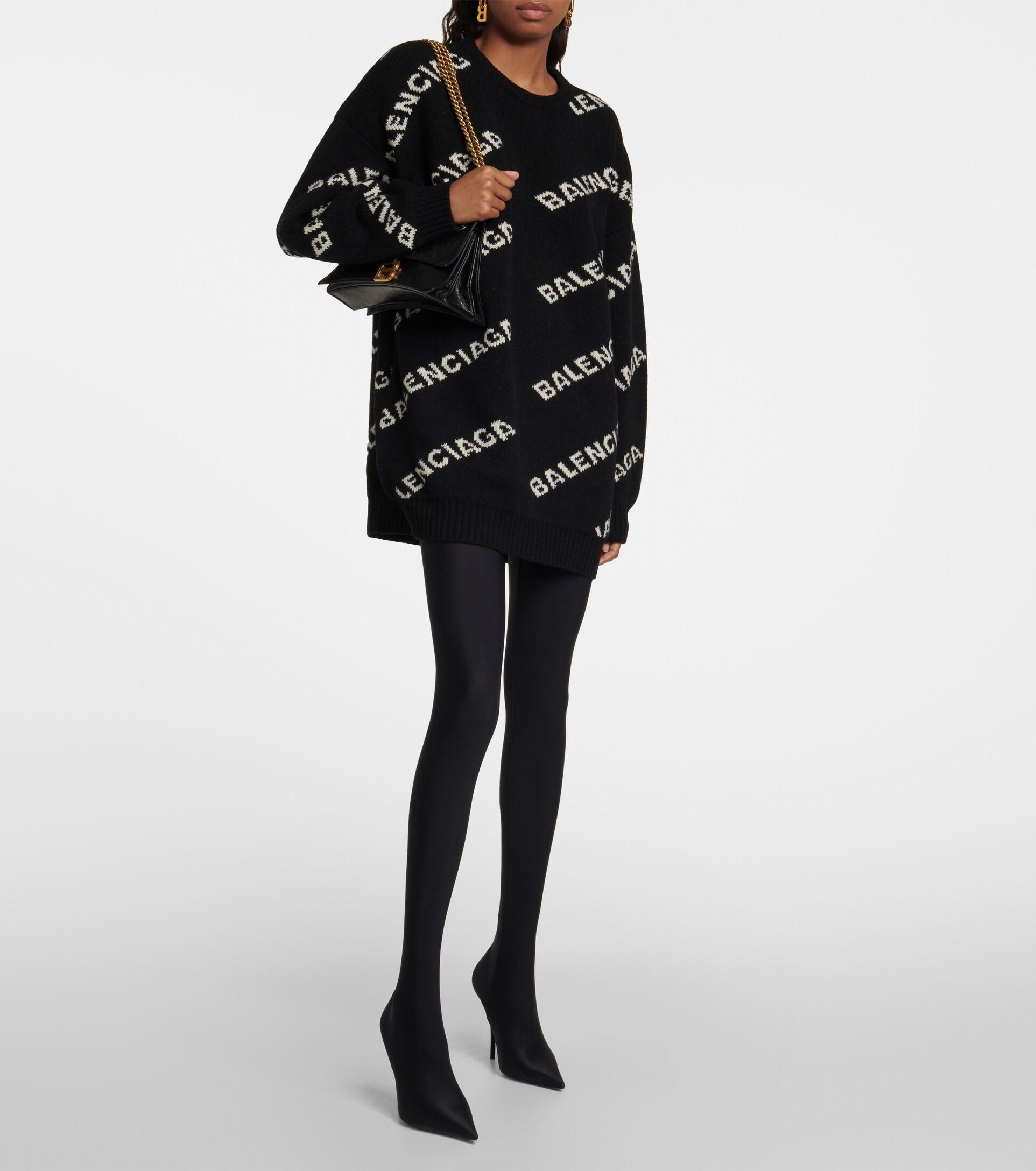 Balenciaga Logo Intarsia Wool Sweater in Black | Lyst