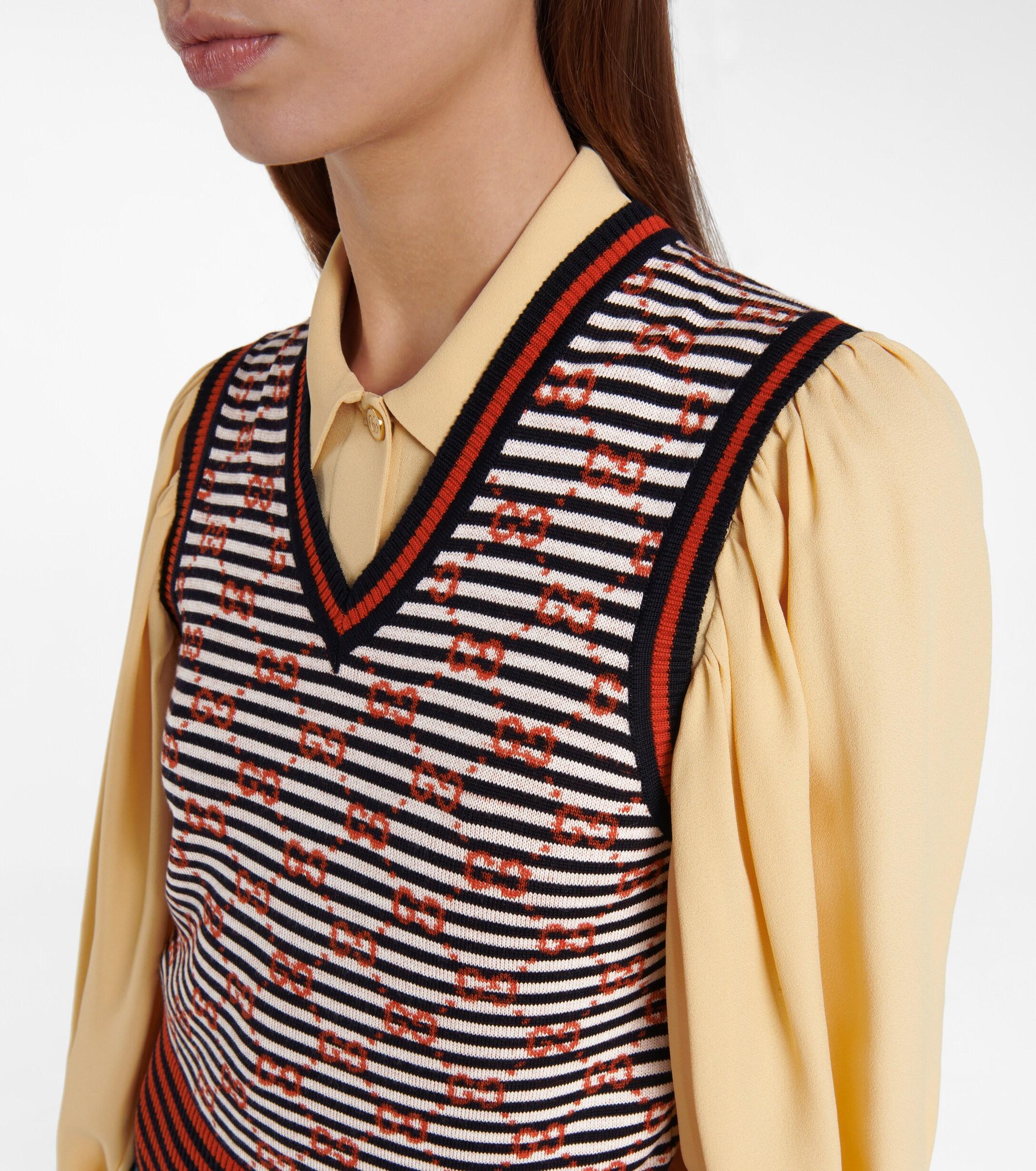 Gucci GG Jacquard Wool Sweater Vest in Red | Lyst
