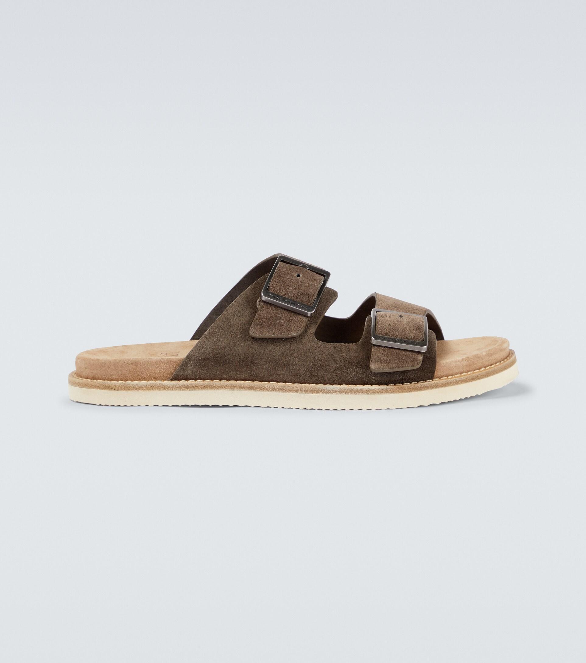 Brunello Cucinelli Washed Suede Sandals in Brown for Men | Lyst