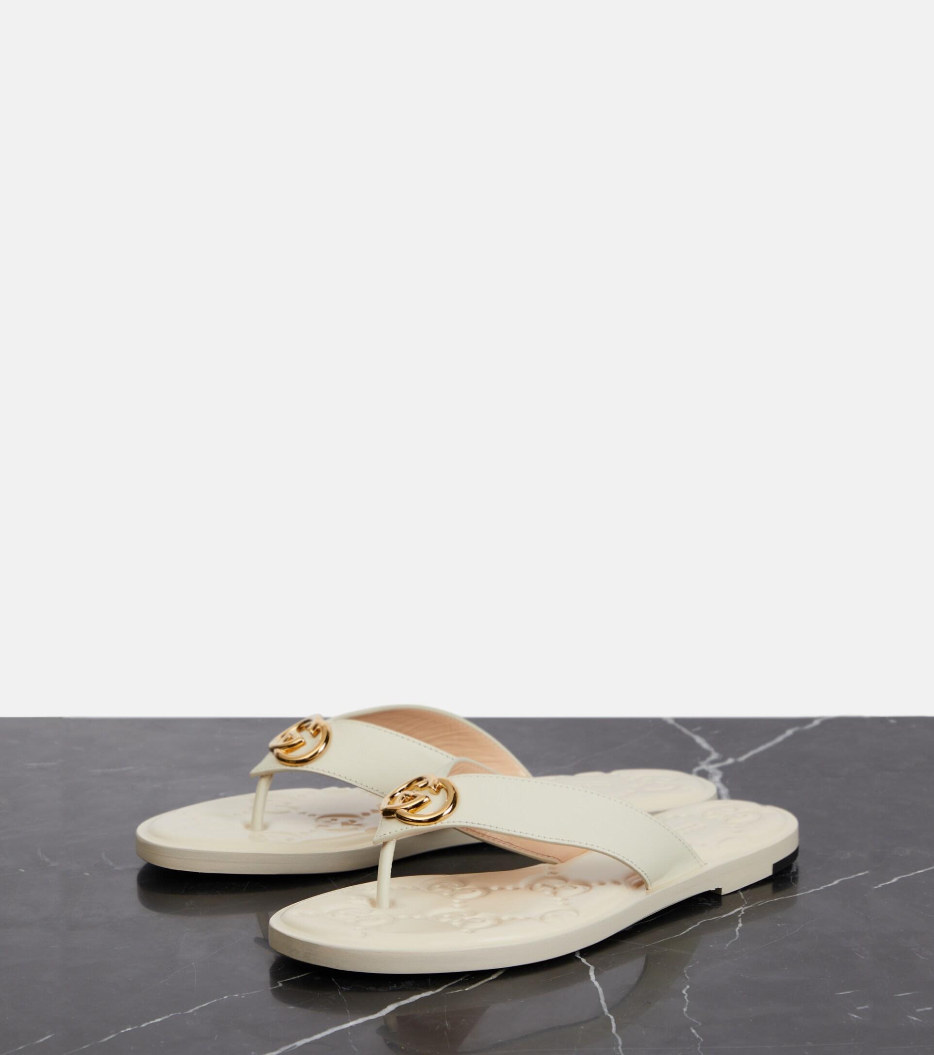 Gucci GG Leather Thong Sandals in White | Lyst