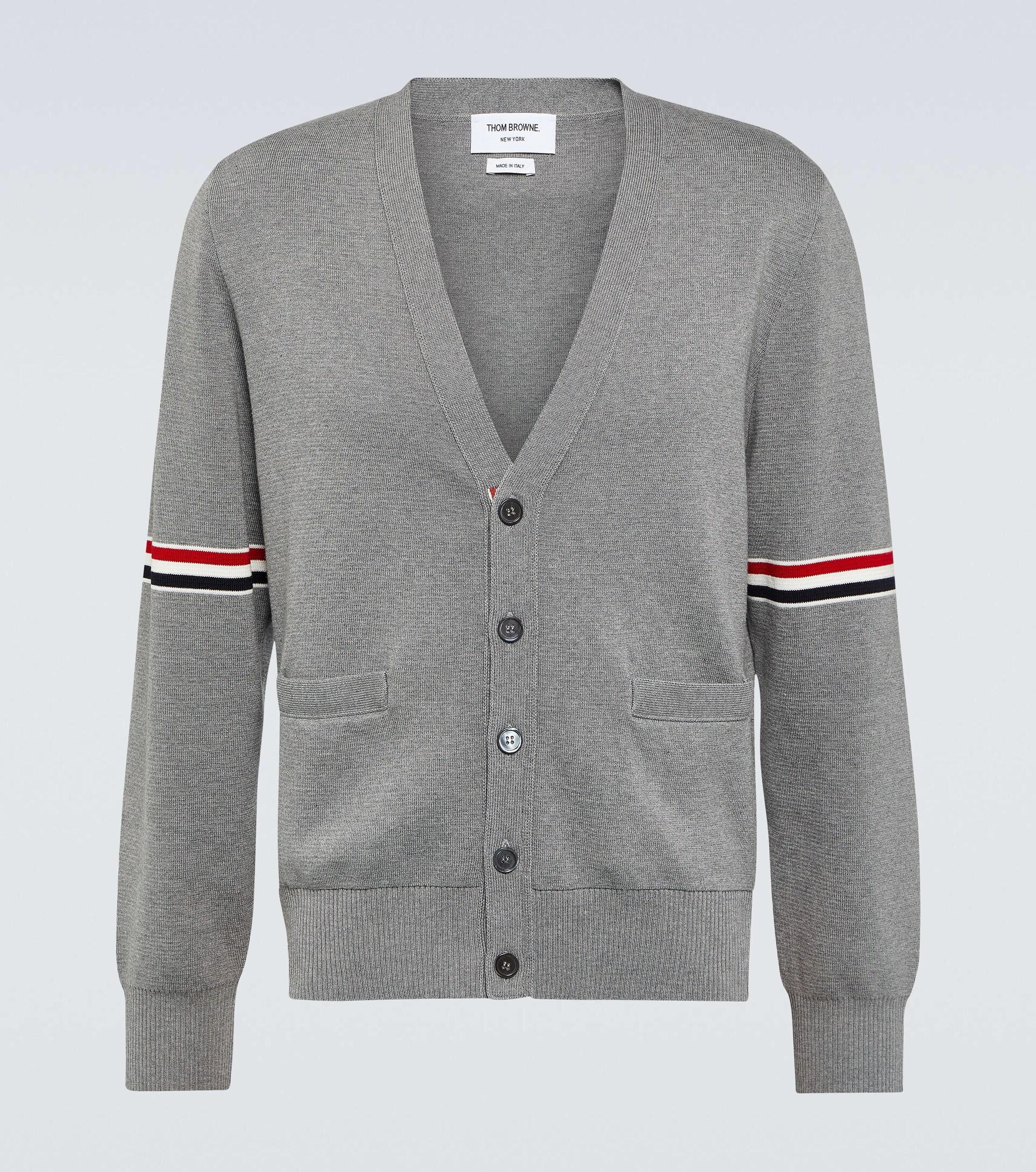 Thom Browne Rwb Stripe Cotton Cardigan in Gray for Men | Lyst