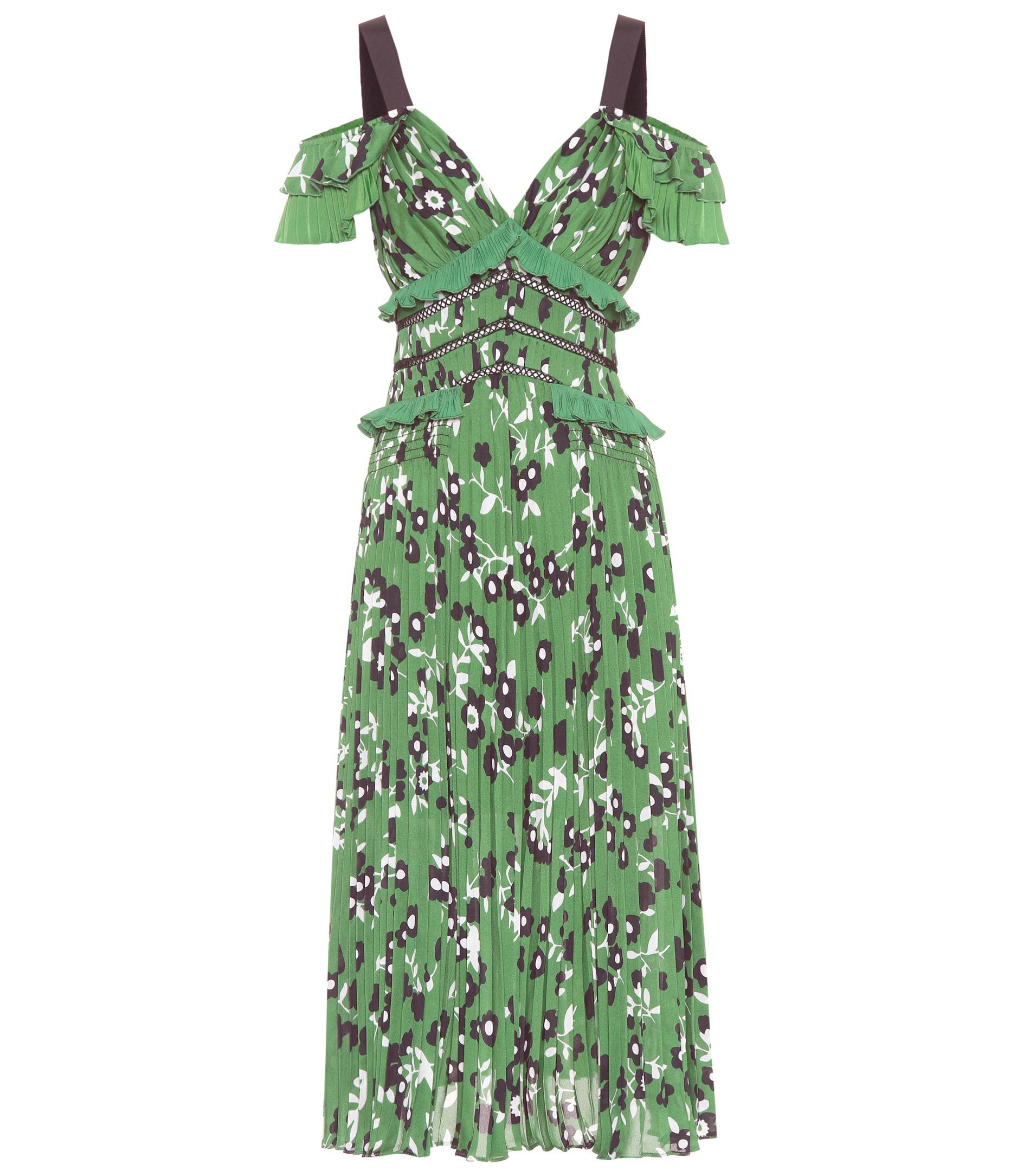 Self-Portrait Synthetic Cold-shoulder Floral-printed Dress in Green - Lyst