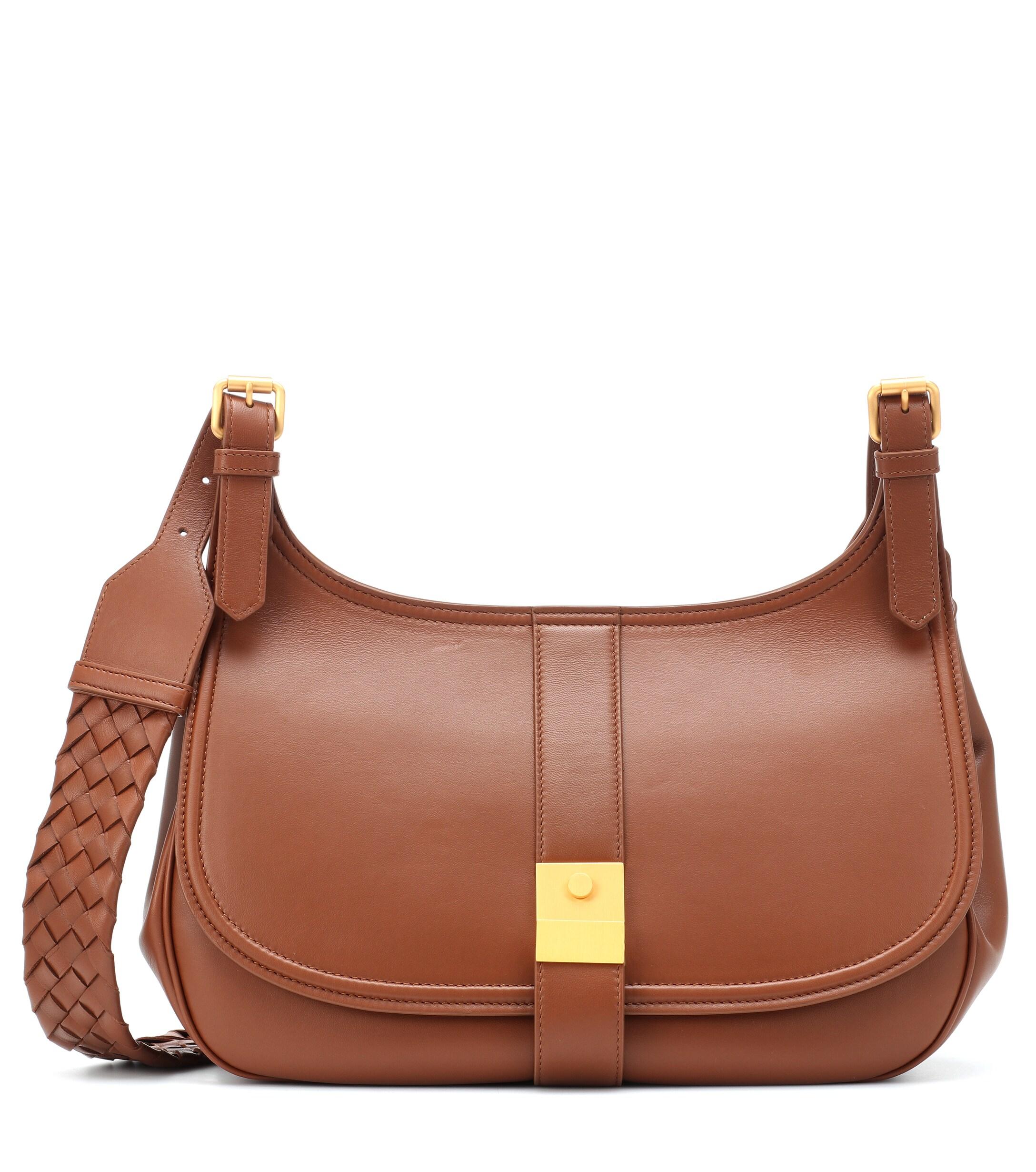 Bottega Saddle Leather Shoulder Bag in Dark LeatherGold (Brown