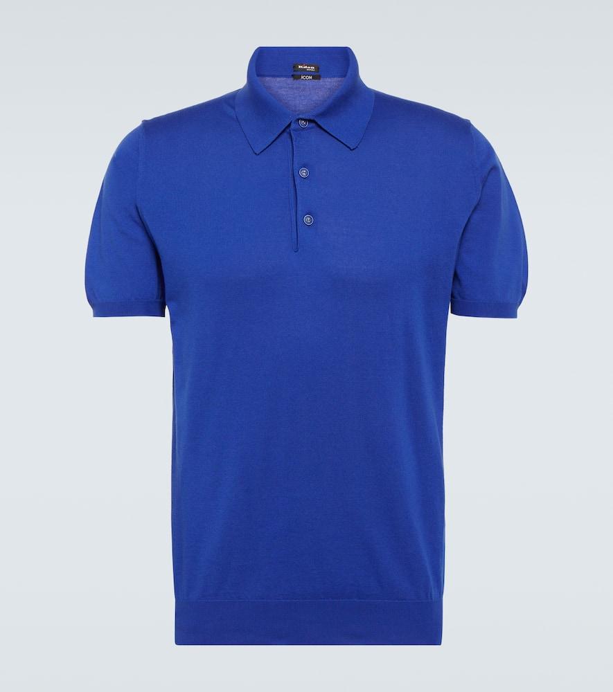 Kiton diamond-pattern cotton polo shirt - Blue