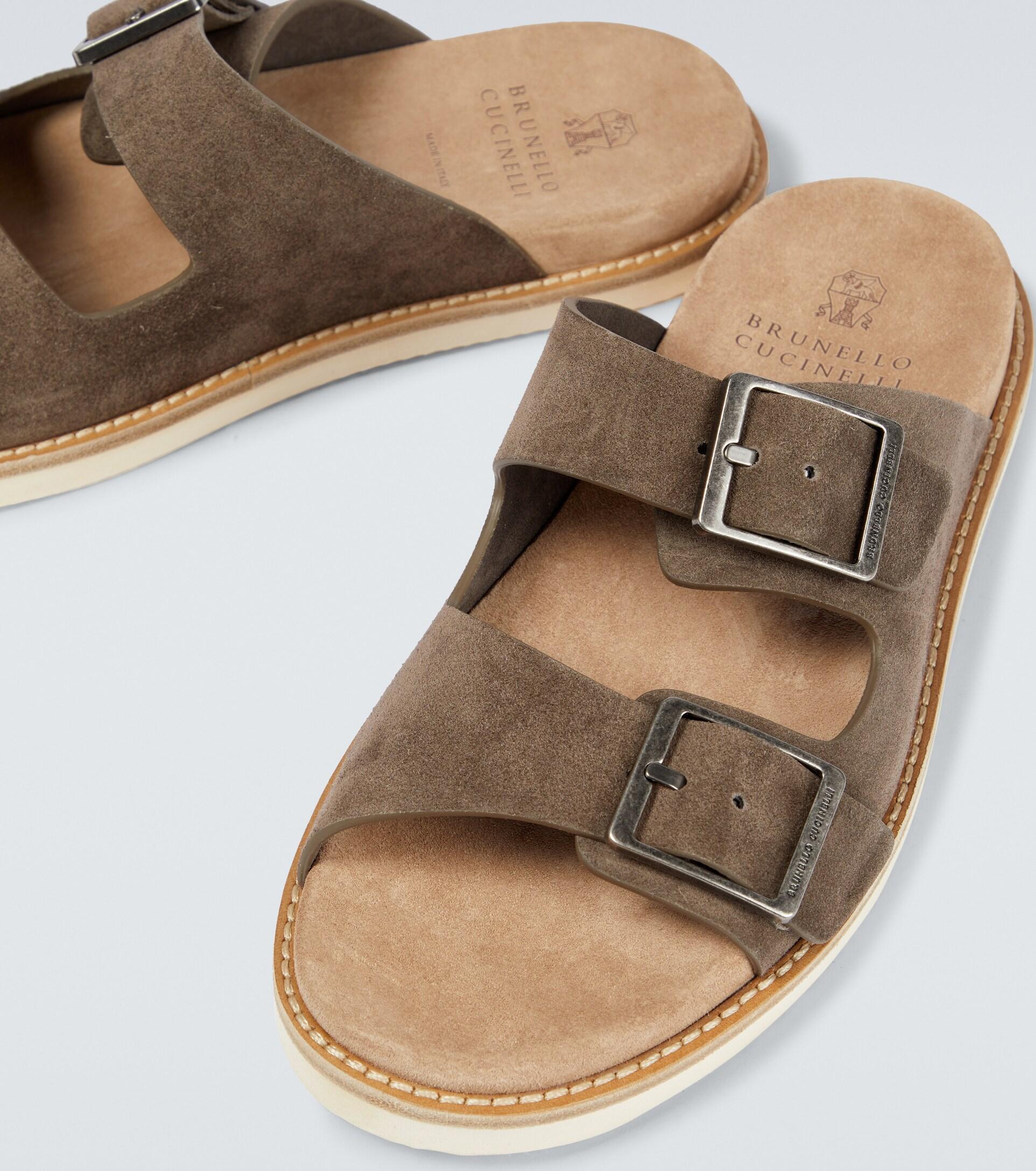 Brunello Cucinelli Washed Suede Sandals in Brown for Men | Lyst