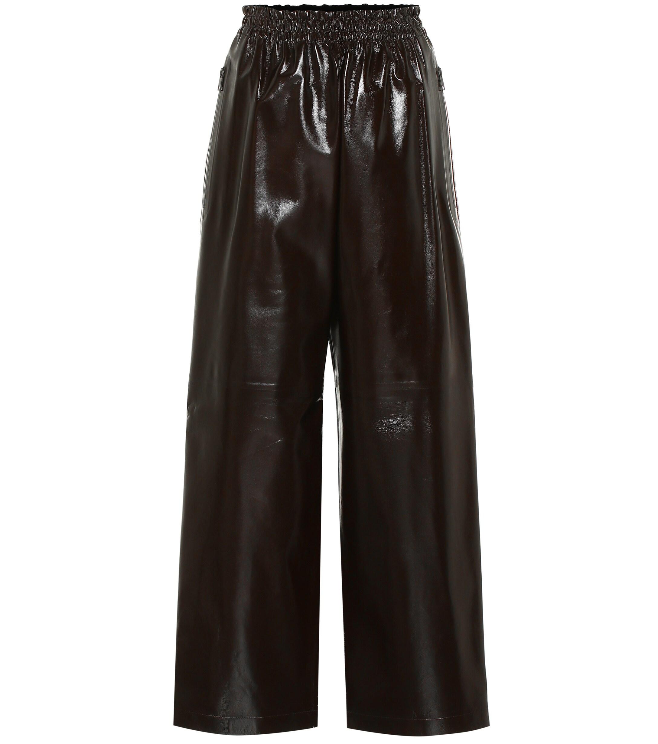 Bottega Veneta High-rise Wide-leg Leather Pants in Brown (Black) - Lyst