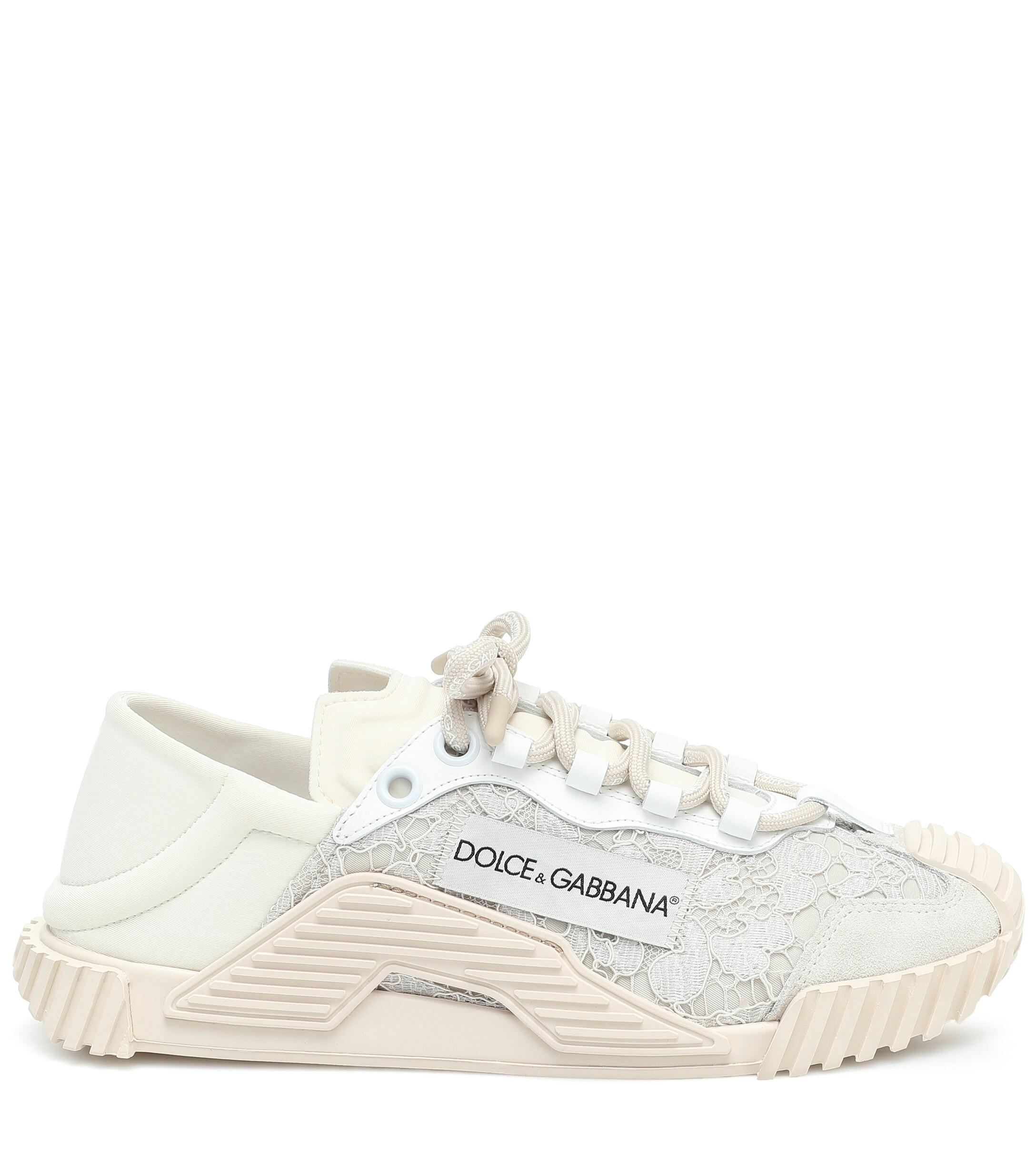 Dolce & Gabbana Ns1 Lace-trimmed Sneakers in Natural | Lyst