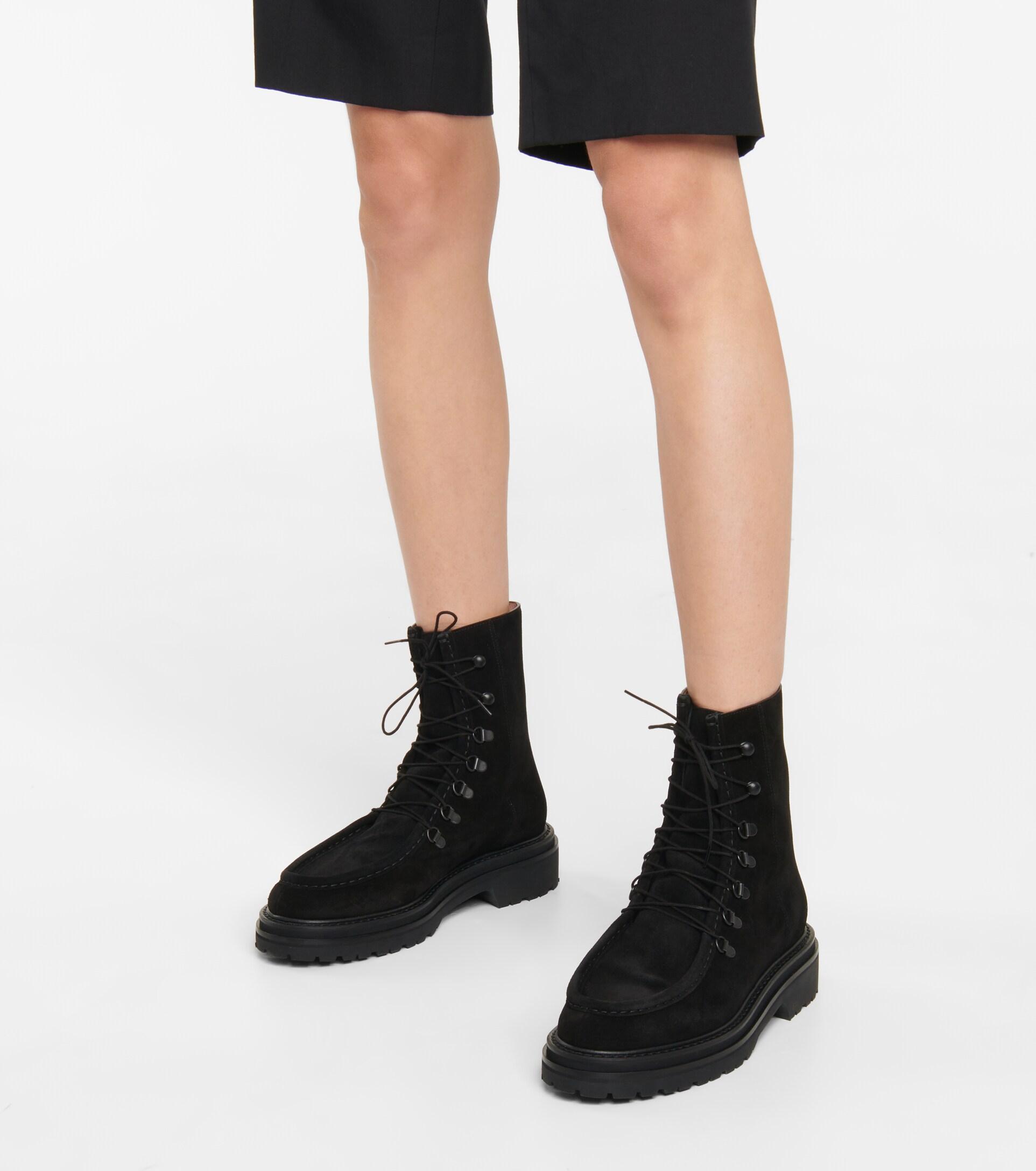 LEGRES Lace-up Suede Ankle Boots in Black | Lyst