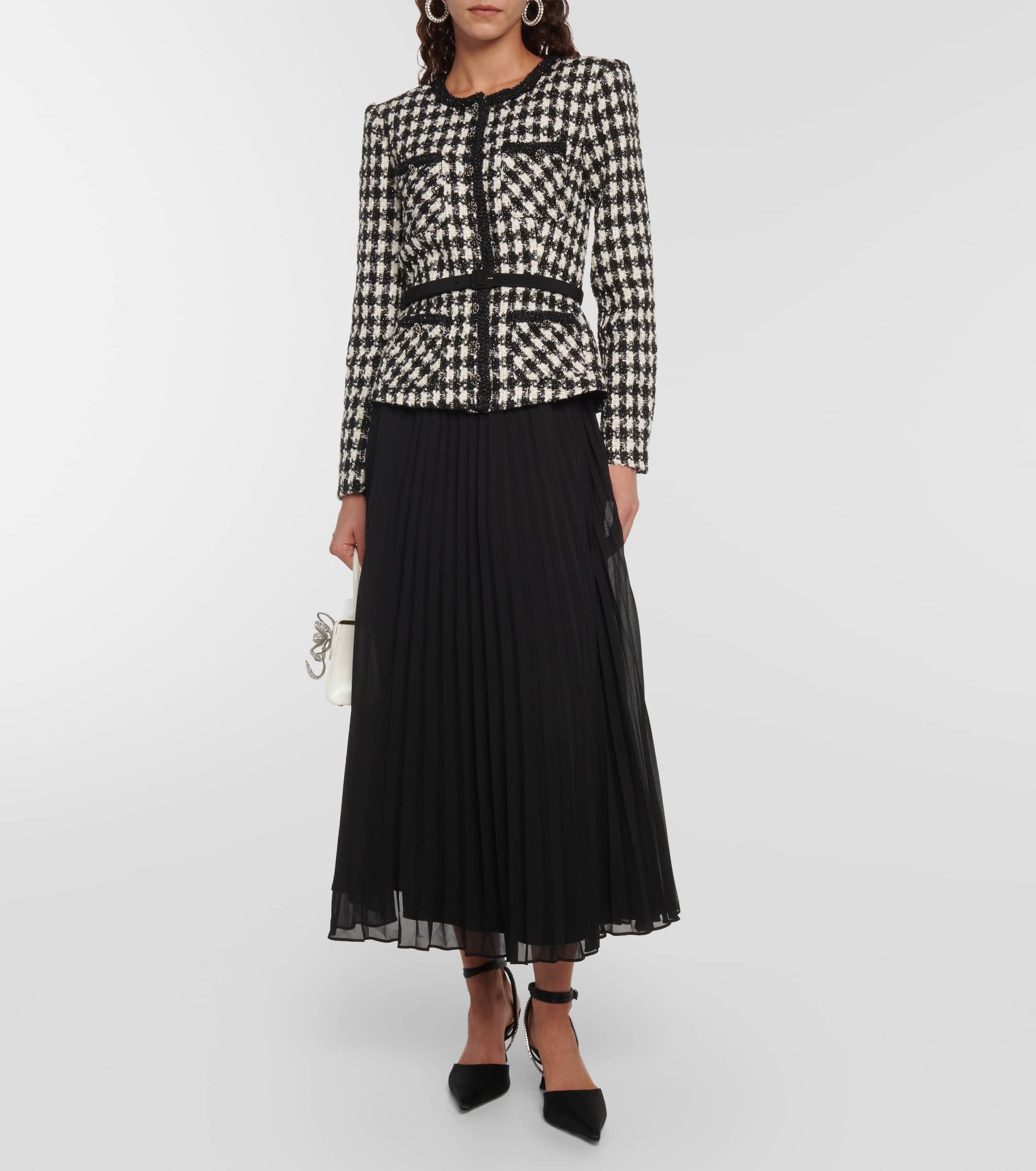 Self-Portrait Black Check Boucle Chiffon Midi Dress | Lyst UK