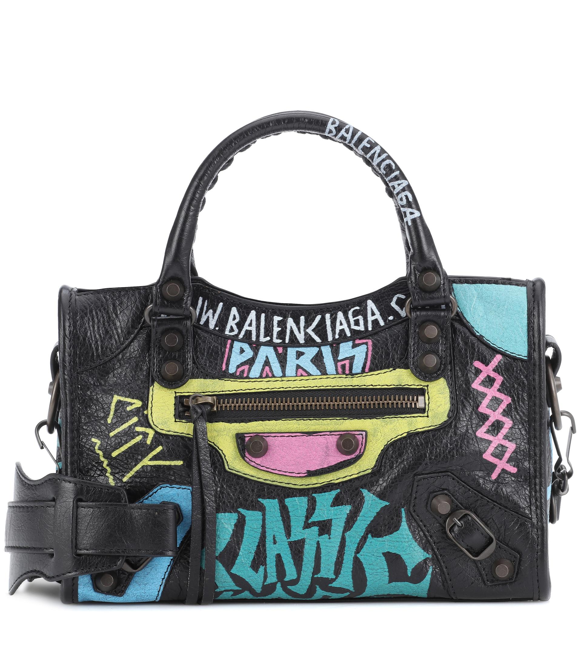 Balenciaga Classic City Graffiti Small Leather Tote in Black - Lyst