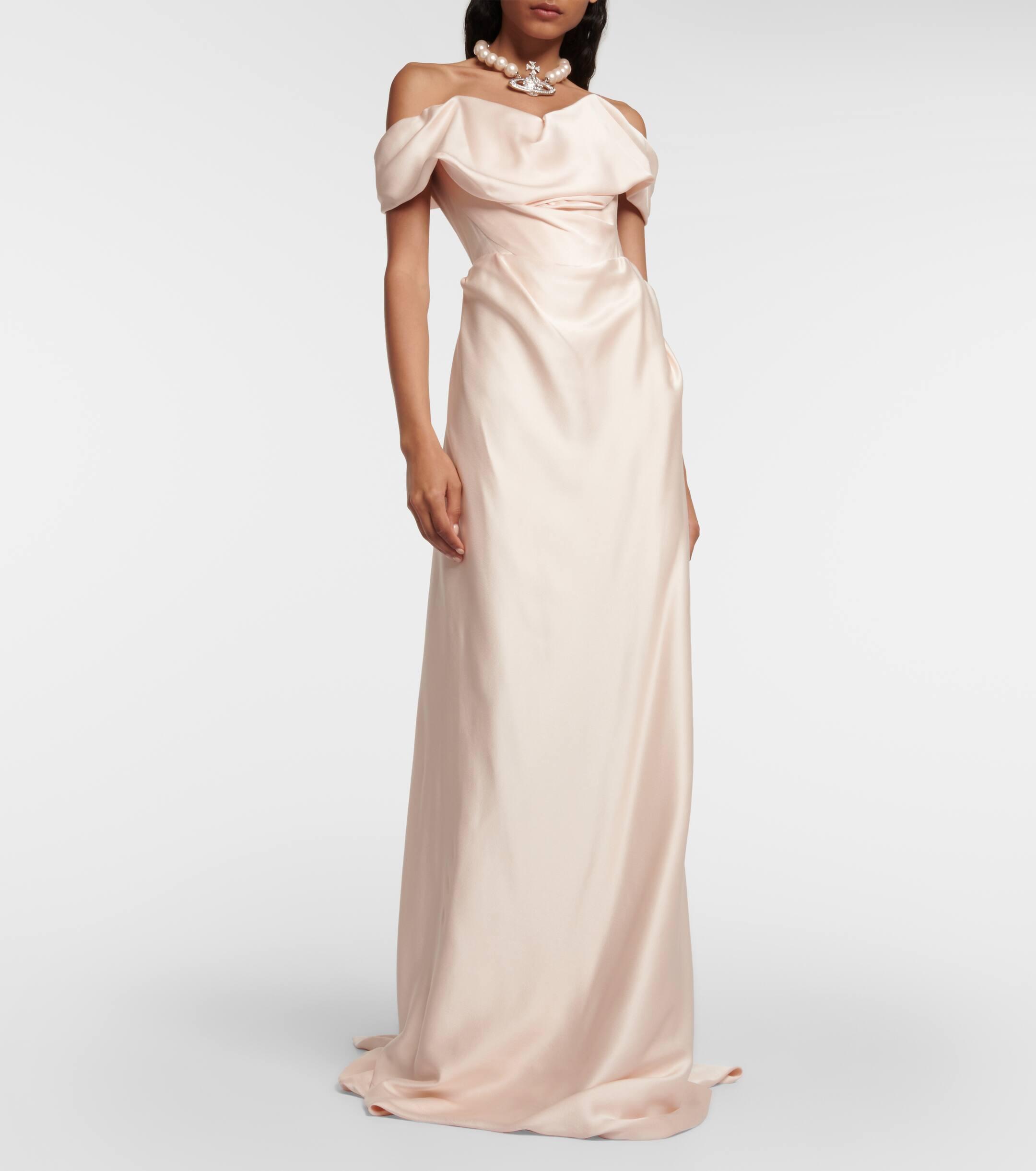 Long cocotte dress in ivory silk sale crepe satin