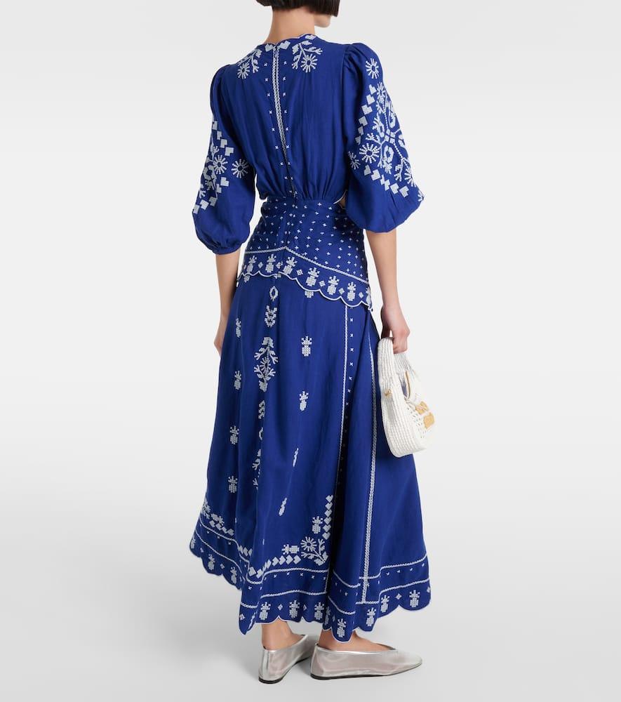 chinese dress ladies Navy Blue Embroidered Cut-Out Midi Dress  FARM Rio
