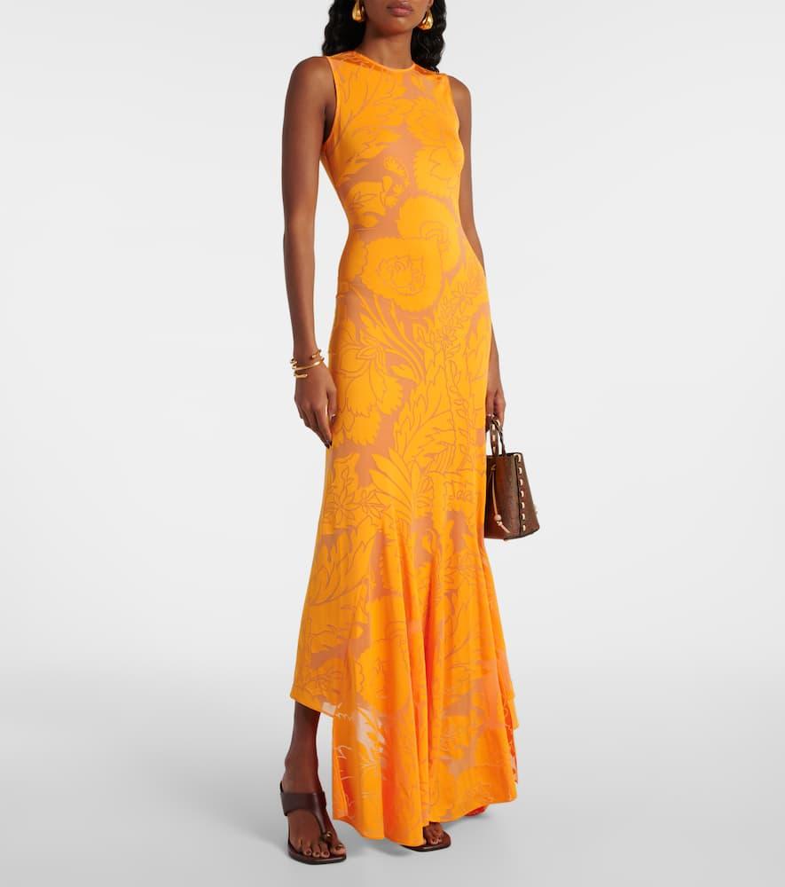 【送料&関税込】Etro Orange Long Dress With Semi-transparent Etro Long Dress With Semi-Transparent Design And Cut Out
