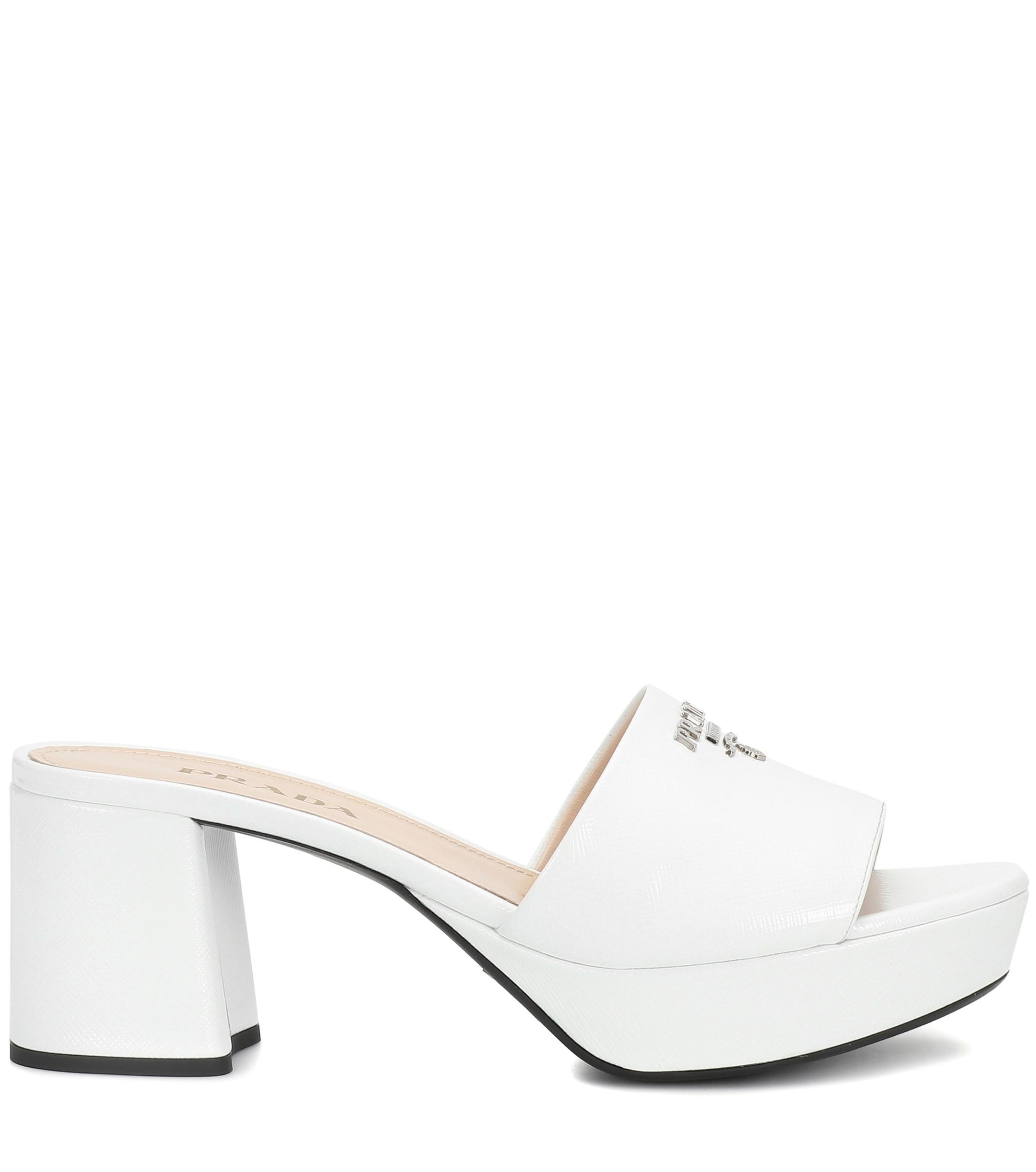 Prada Plateau Leather Sandals in White - Lyst