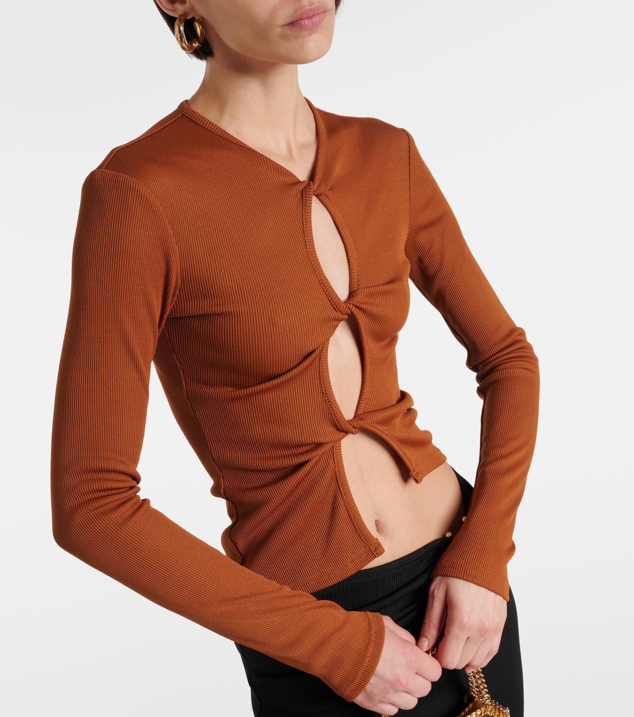 【Christopher Esber】 Open TwistリブニットTシャツ Open Twist ribbed-knit T-shirt in orange - Christopher Esber