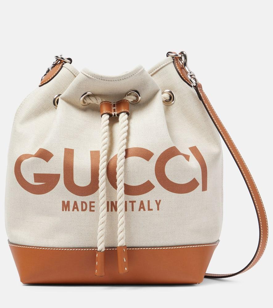 Bolso saco de lona con ribetes de piel Gucci de color Blanco Lyst