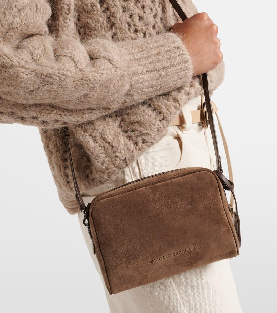 Brunello Cucinelli Small Suede Crossbody Bag in Brown Lyst