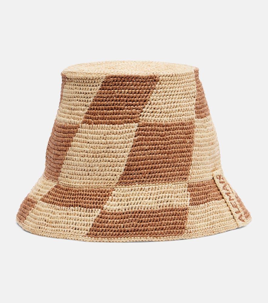 ALÉMAIS Checked Raffia Bucket Hat in Natural | Lyst display picture 1