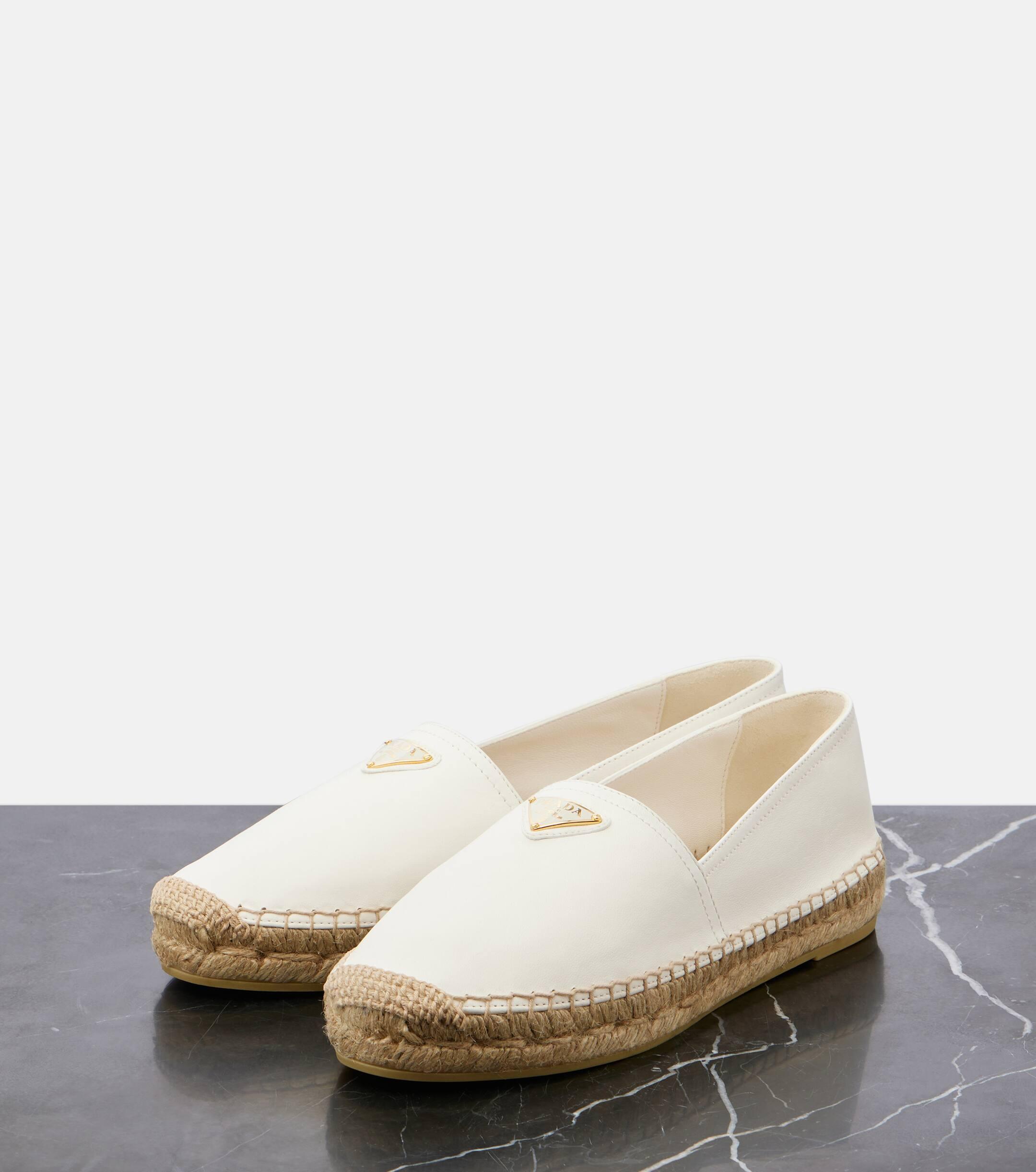 Prada Logo Leather Espadrilles in White | Lyst UK