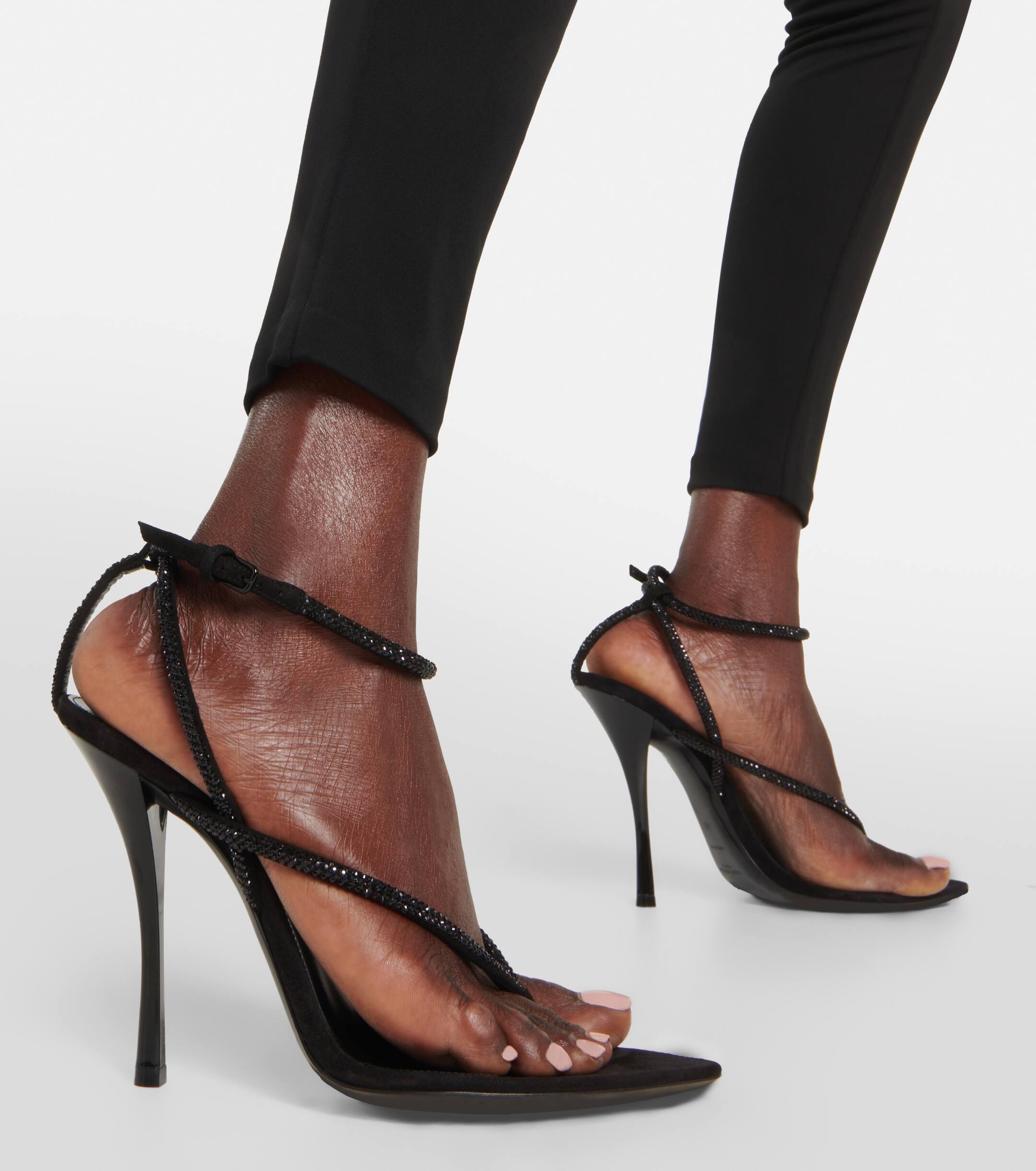 Saint Laurent Nadja Embellished Suede Sandals in Black | Lyst Canada
