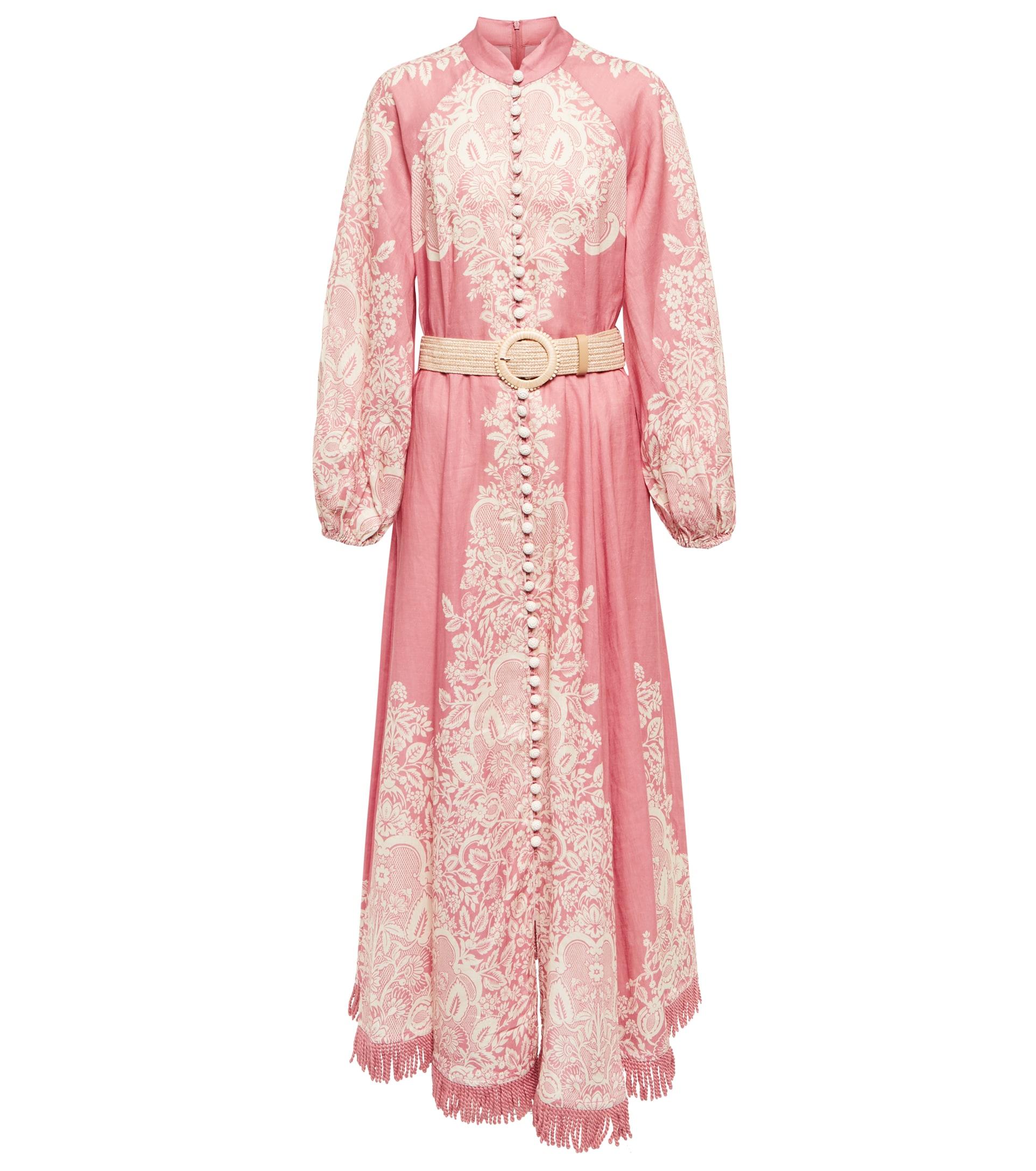 Zimmermann Floral Linen Maxi Dress in Pink | Lyst