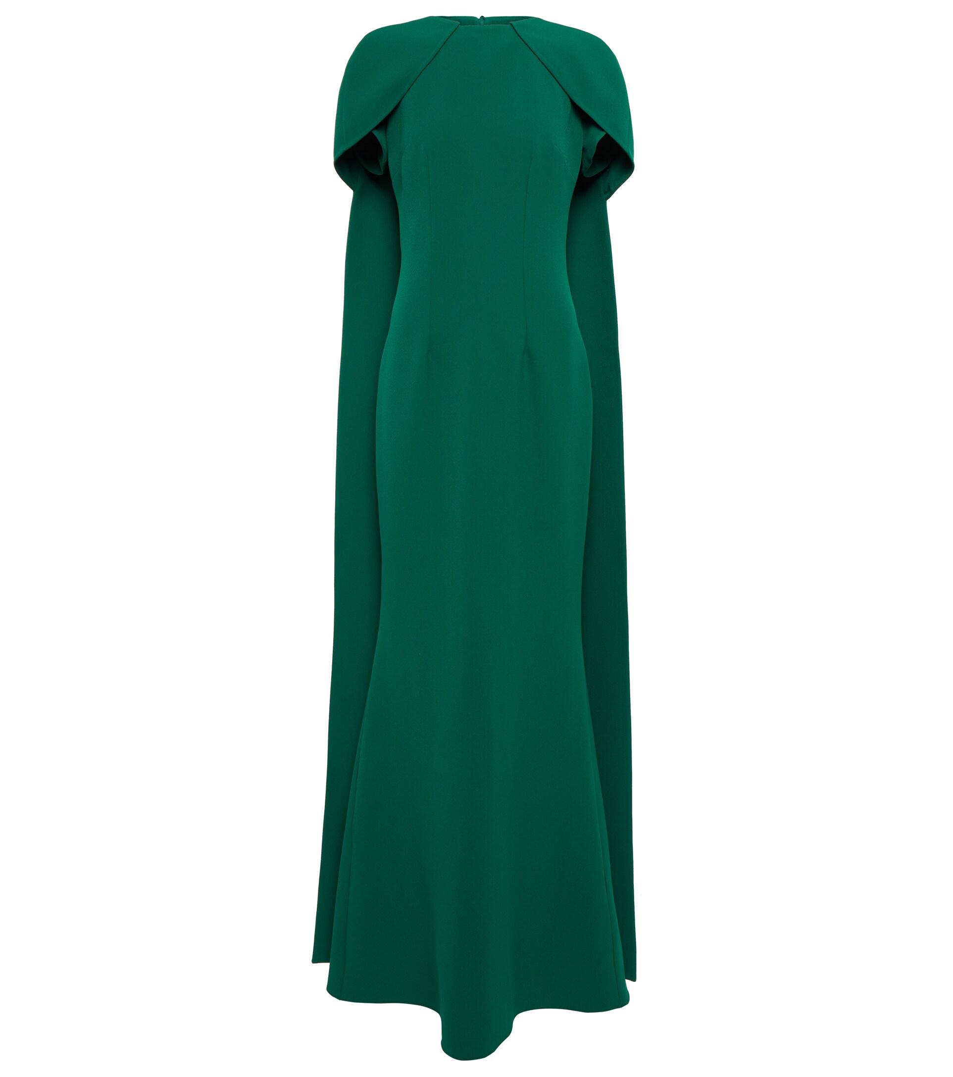 Safiyaa Ginkgo Cape-detail Crepe Gown in Green | Lyst
