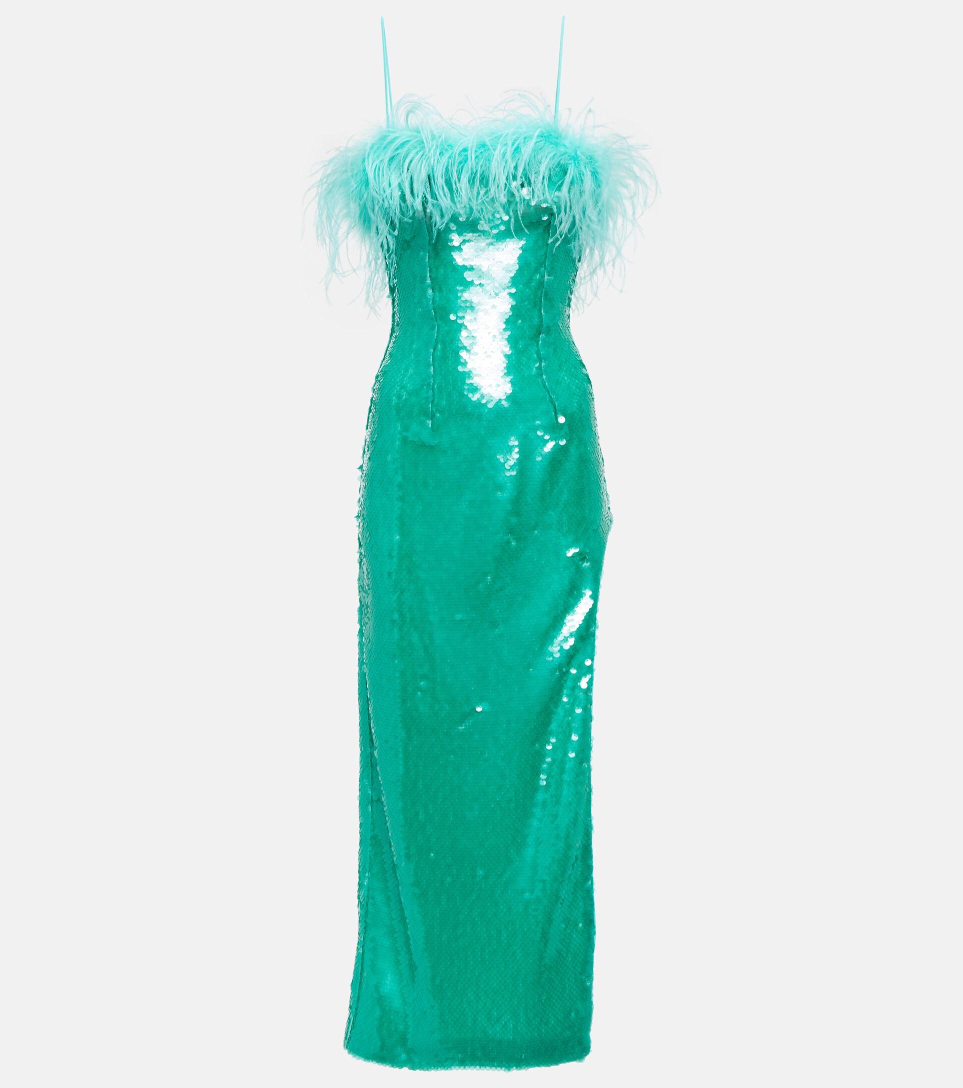 GIUSEPPE DI MORABITO Feather-trimmed Sequined Midi Dress in Green | Lyst