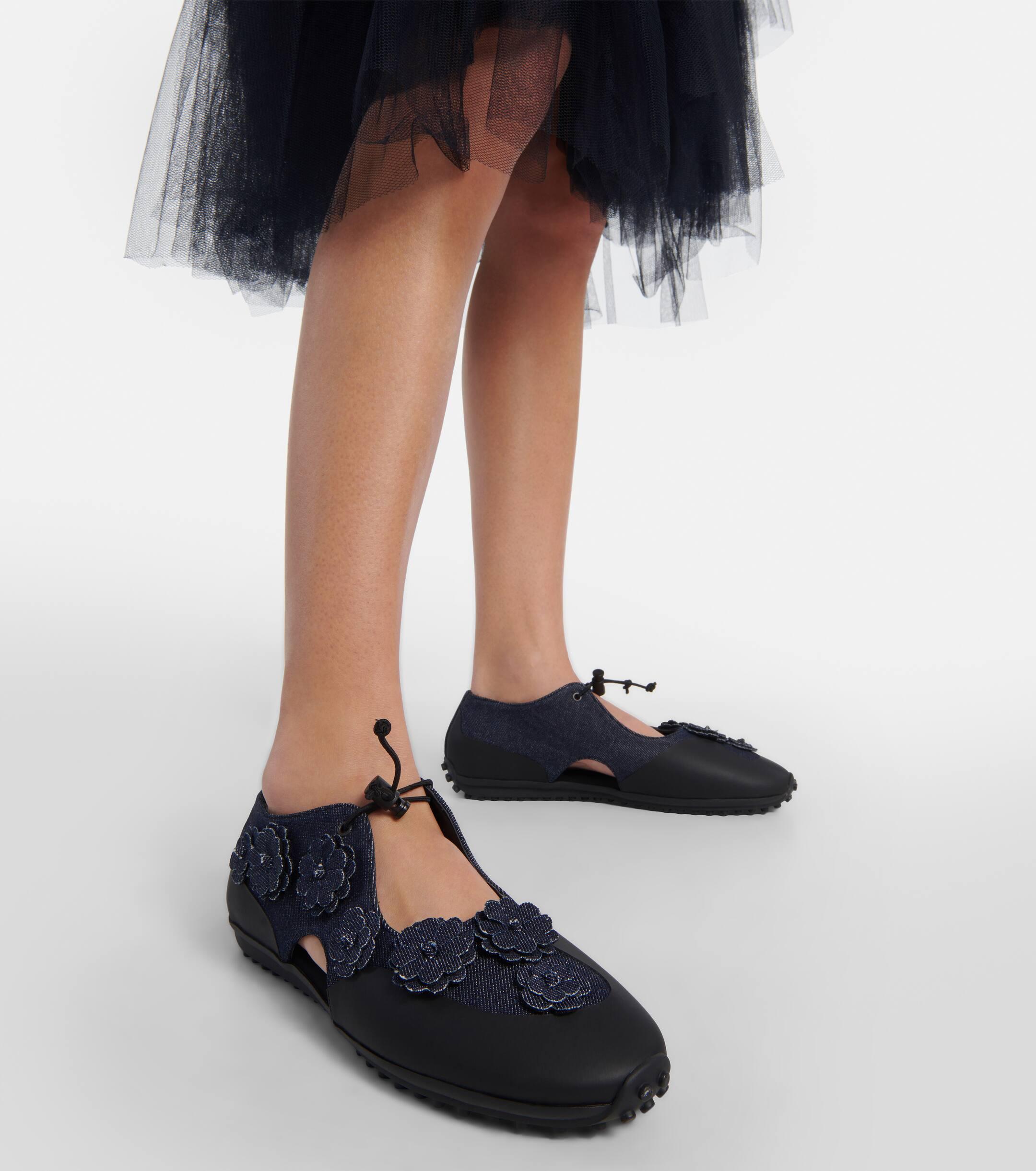 Cecilie Bahnsen Shay Floral-Applique Denim Flats in Black | Lyst UK