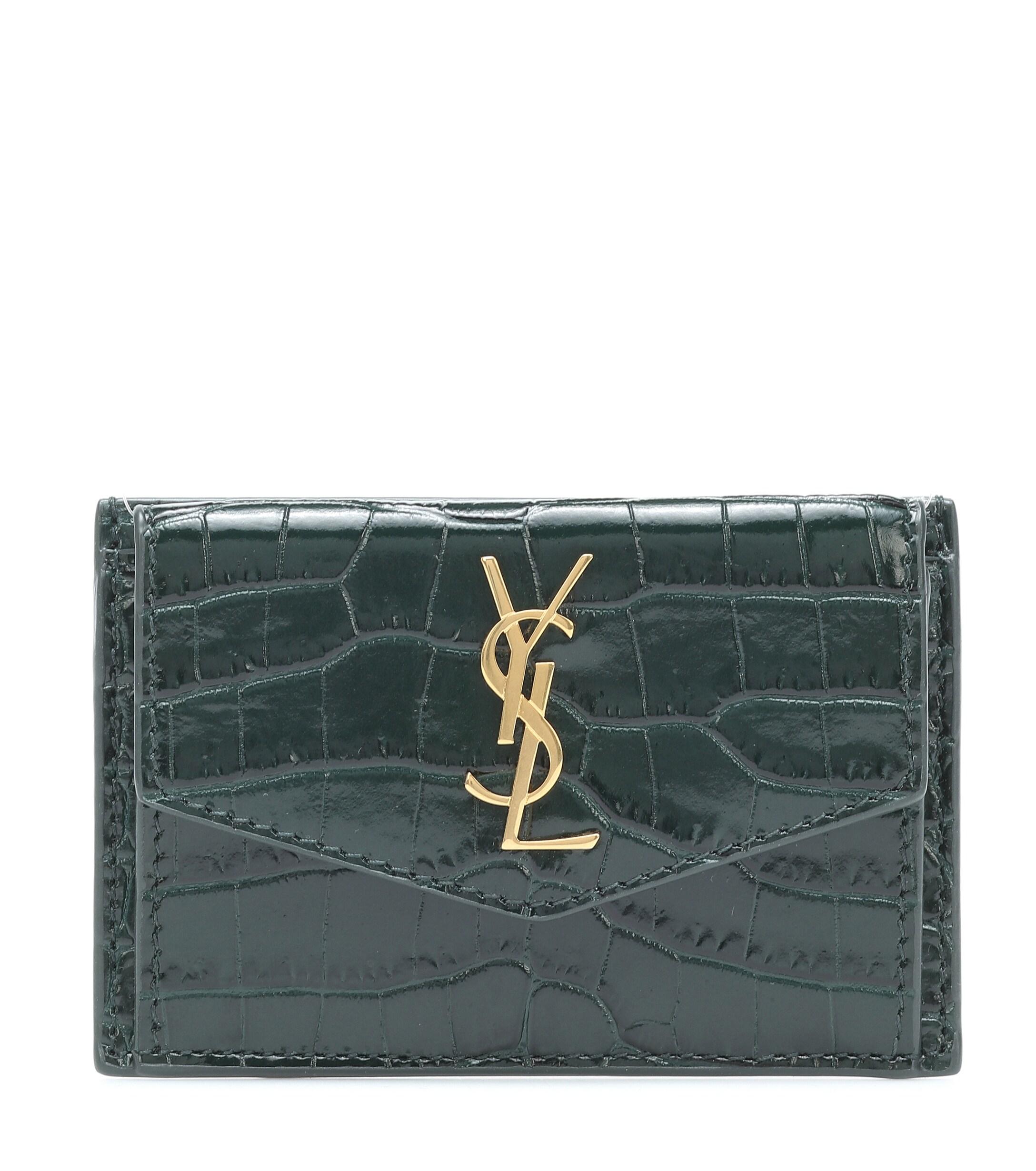 Saint Laurent Uptown Croc-effect Leather Card Holder in Green | Lyst