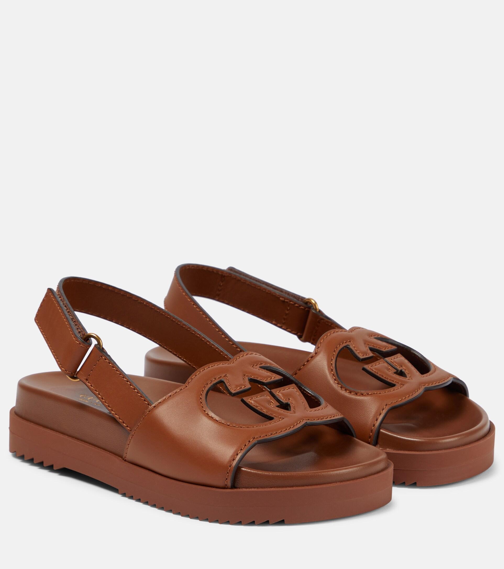 Gucci Interlocking G Leather Sandals in Brown | Lyst