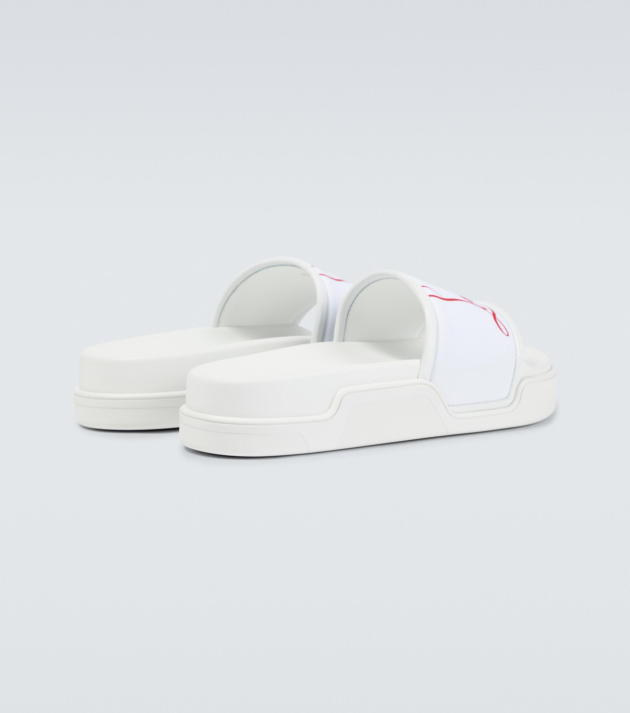 Mens Shoes Slip-on shoes Slippers Christian Louboutin Cotton Navy Pool Slides in White for Men 