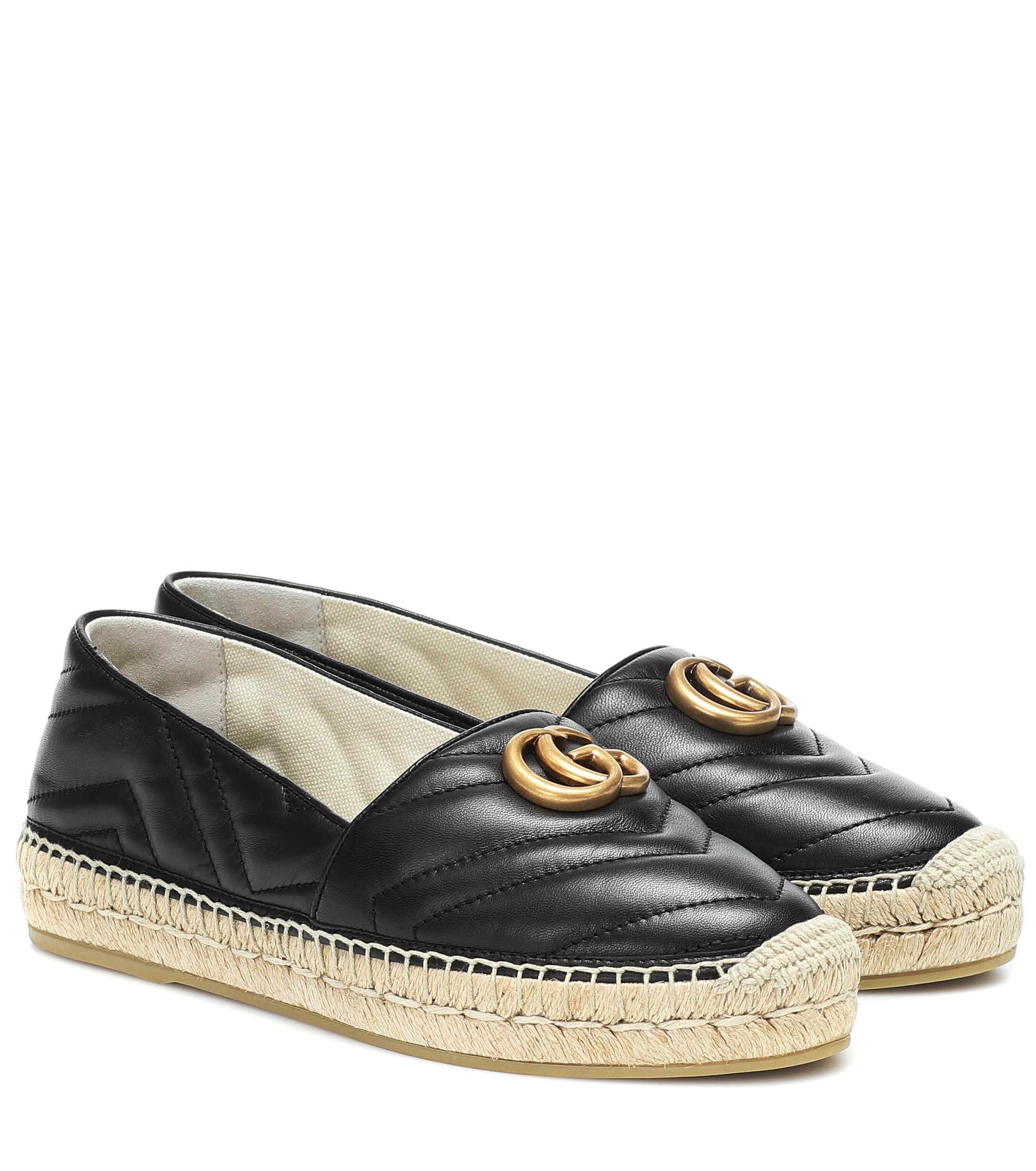 Gucci Double G Leather Espadrilles in Black - Lyst