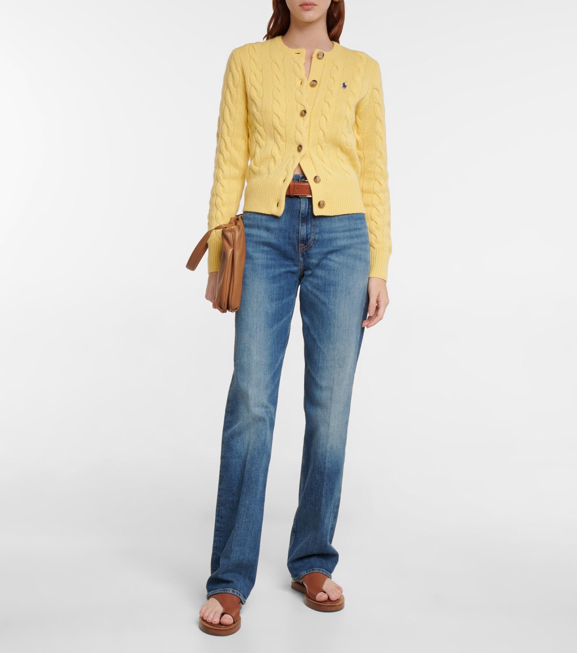 Polo Ralph Lauren Cable-knit Wool-blend Cardigan in Yellow | Lyst