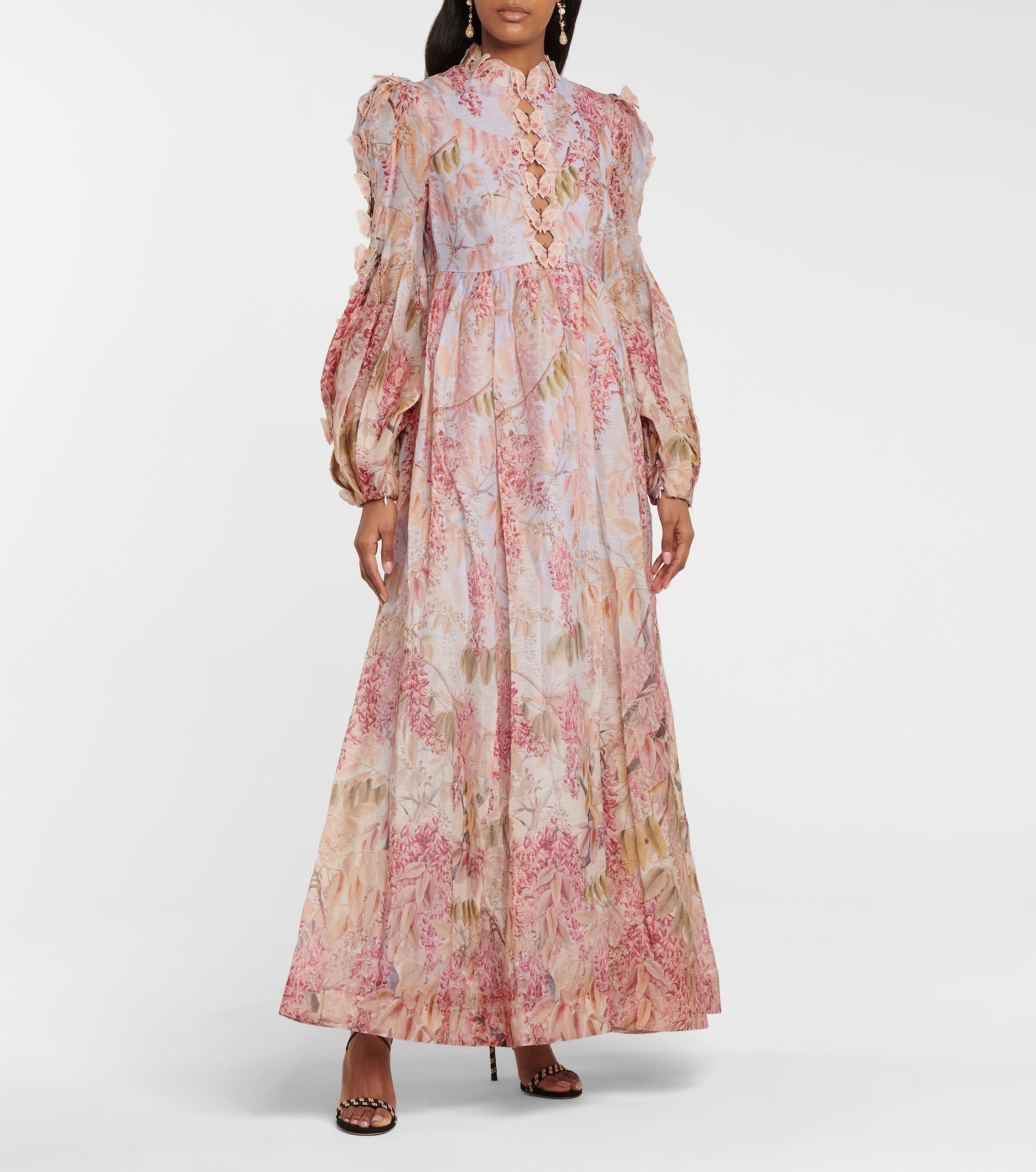 Zimmermann Botanica Butterfly Linen And Silk Gown in Pink | Lyst