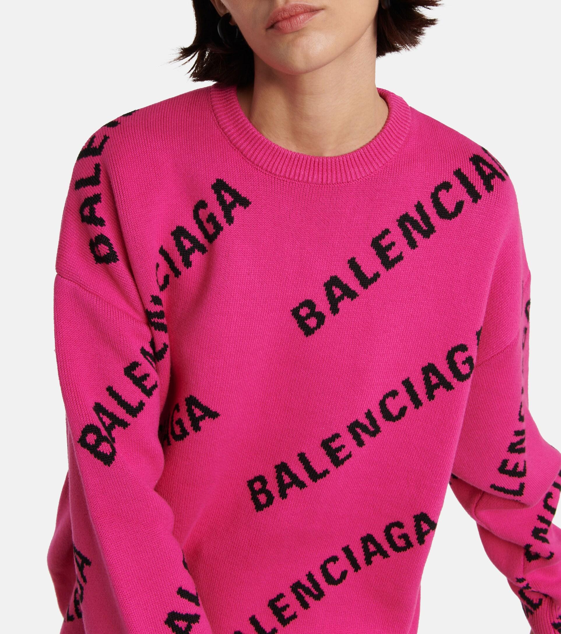 Balenciaga Logo Wool-blend Sweater in Pink | Lyst