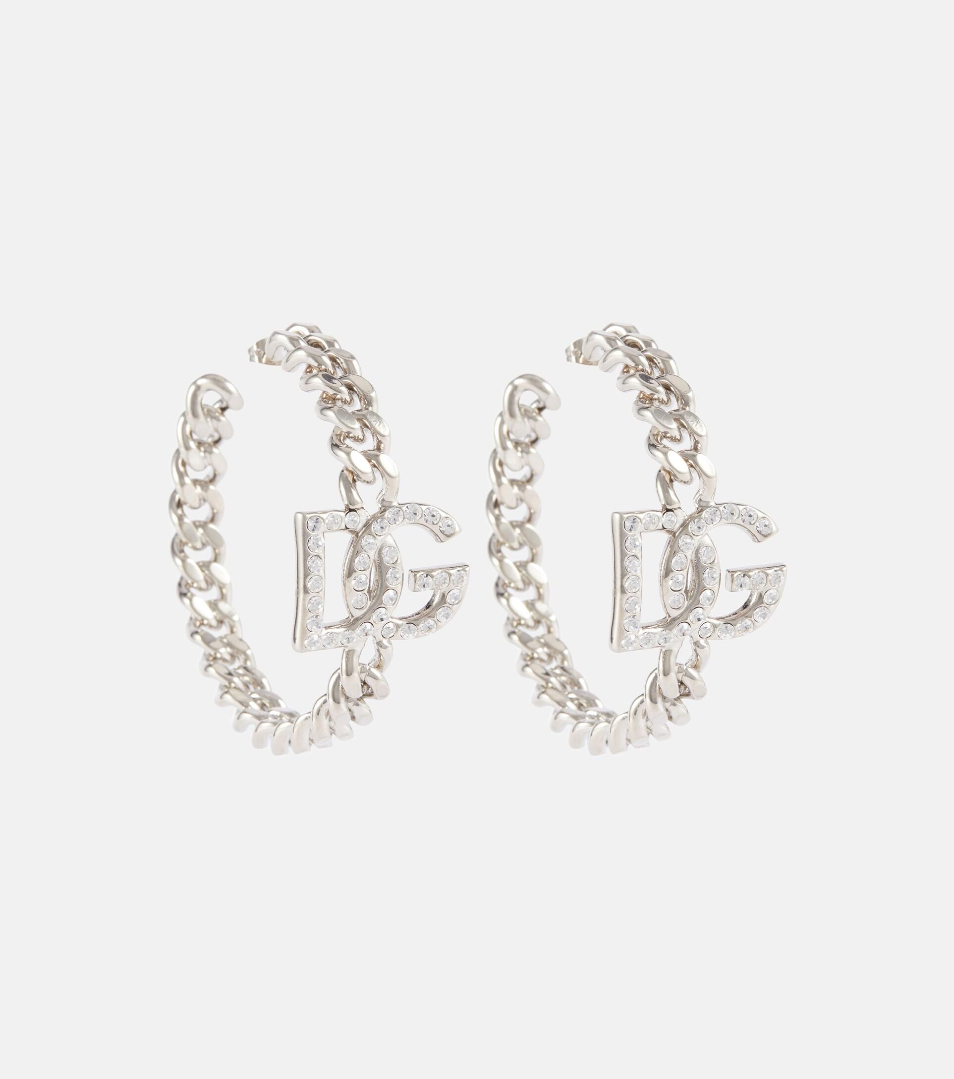 Dolce & Gabbana Logo Embellished Hoop Earrings in White Lyst
